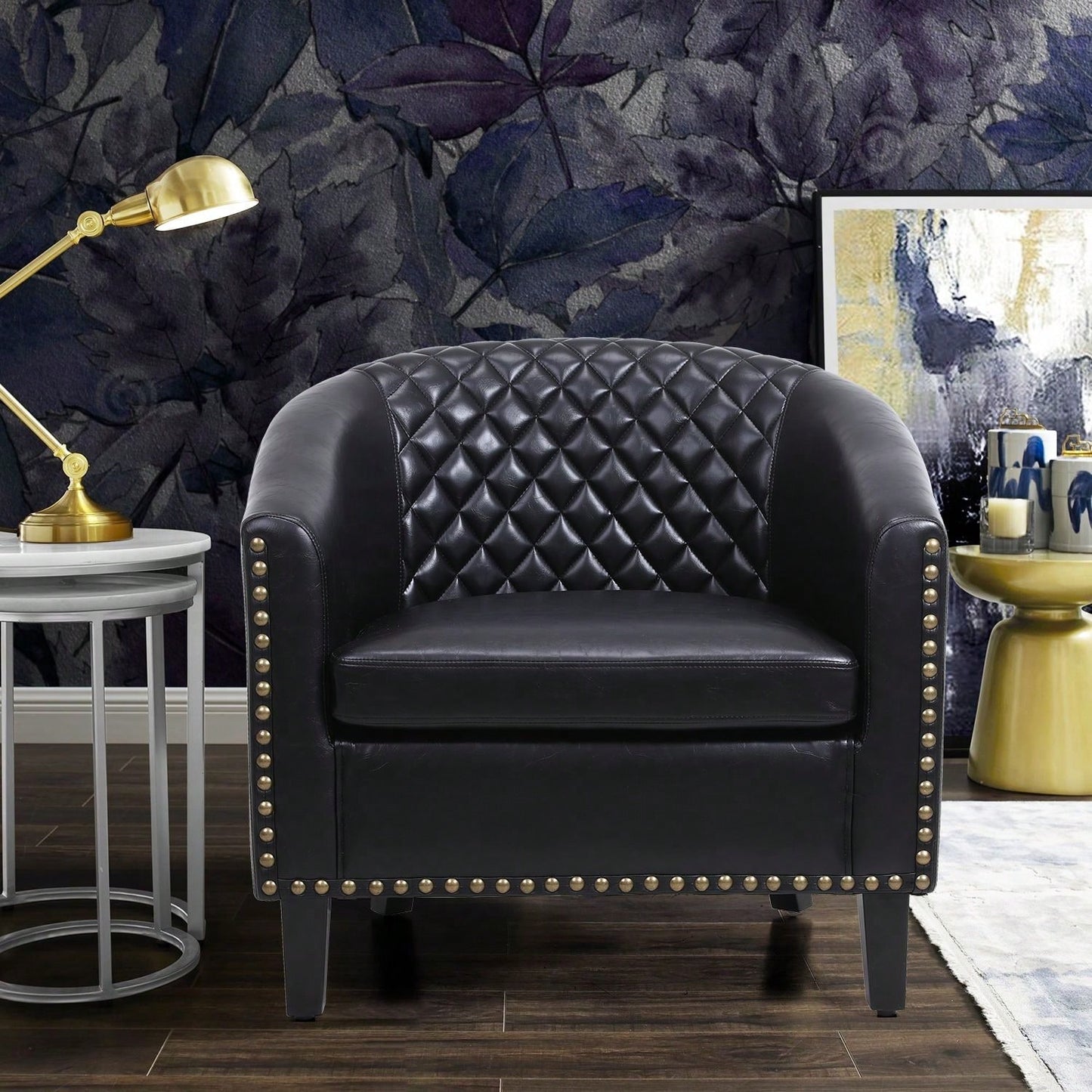 Barrel Chair Living Room Chair With Nailheads And Solid Wood Legs Linen
