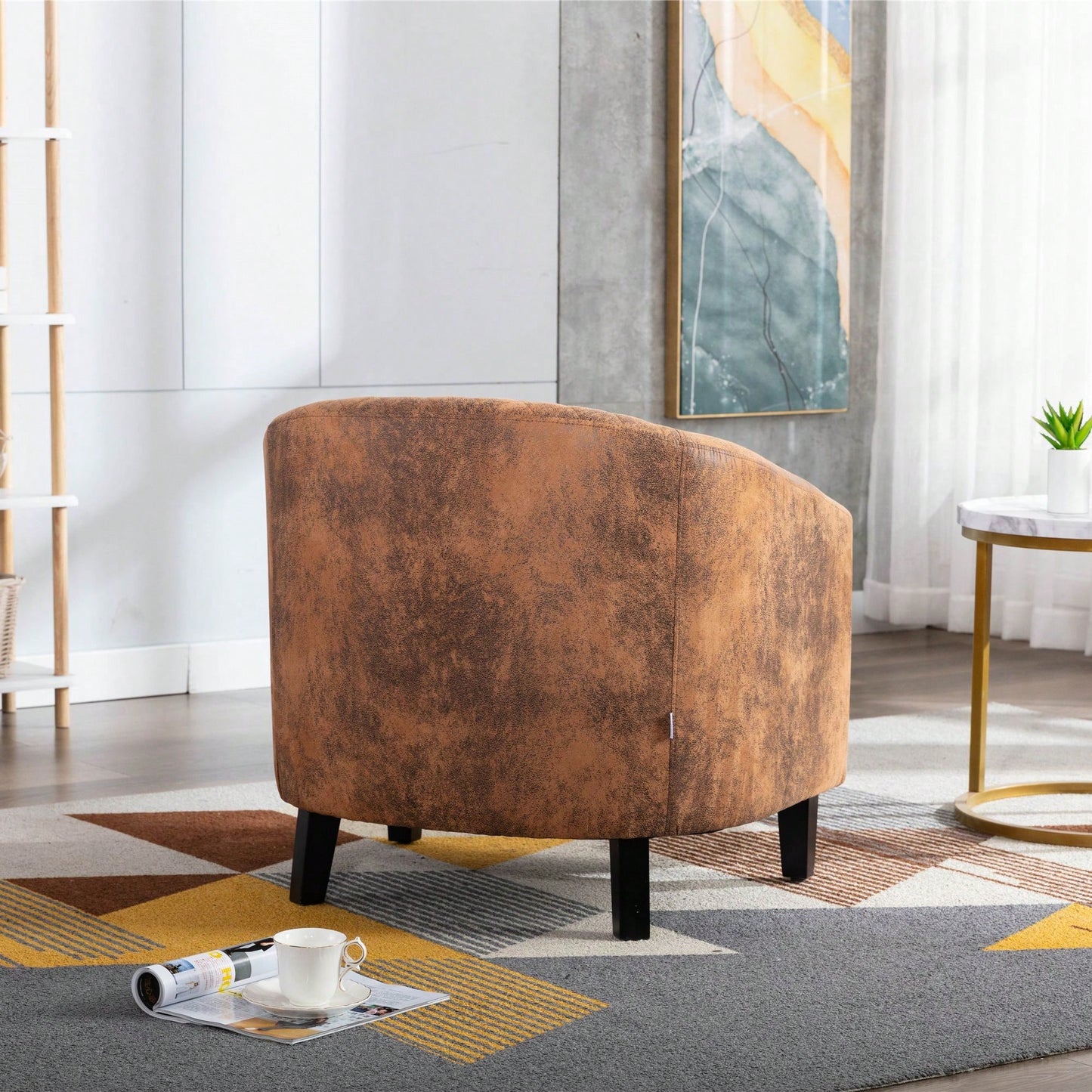 Barrel Chair Living Room Chair With Nailheads And Solid Wood Legs Linen