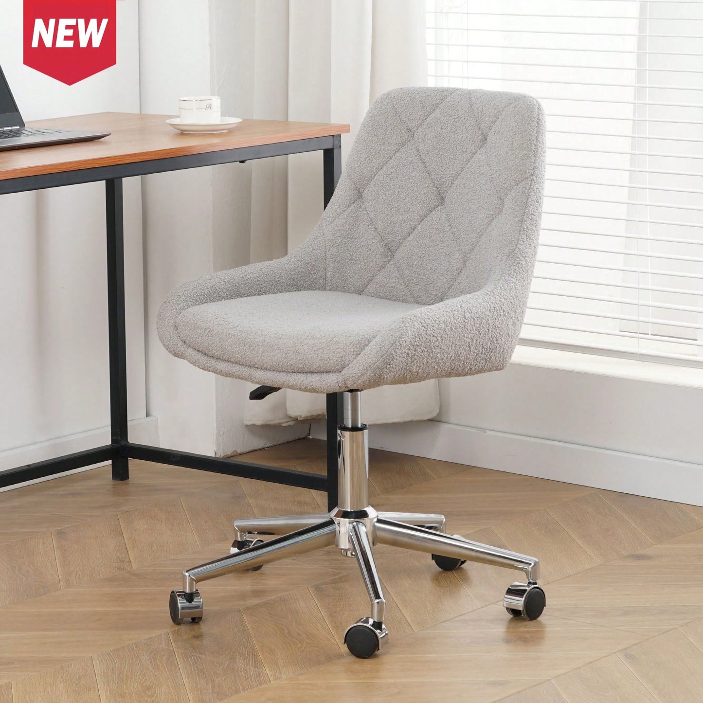 Modern Teddy Fleece Dining Chair with Chrome Legs Adjustable Height Soft Comfortable Space Saving Design