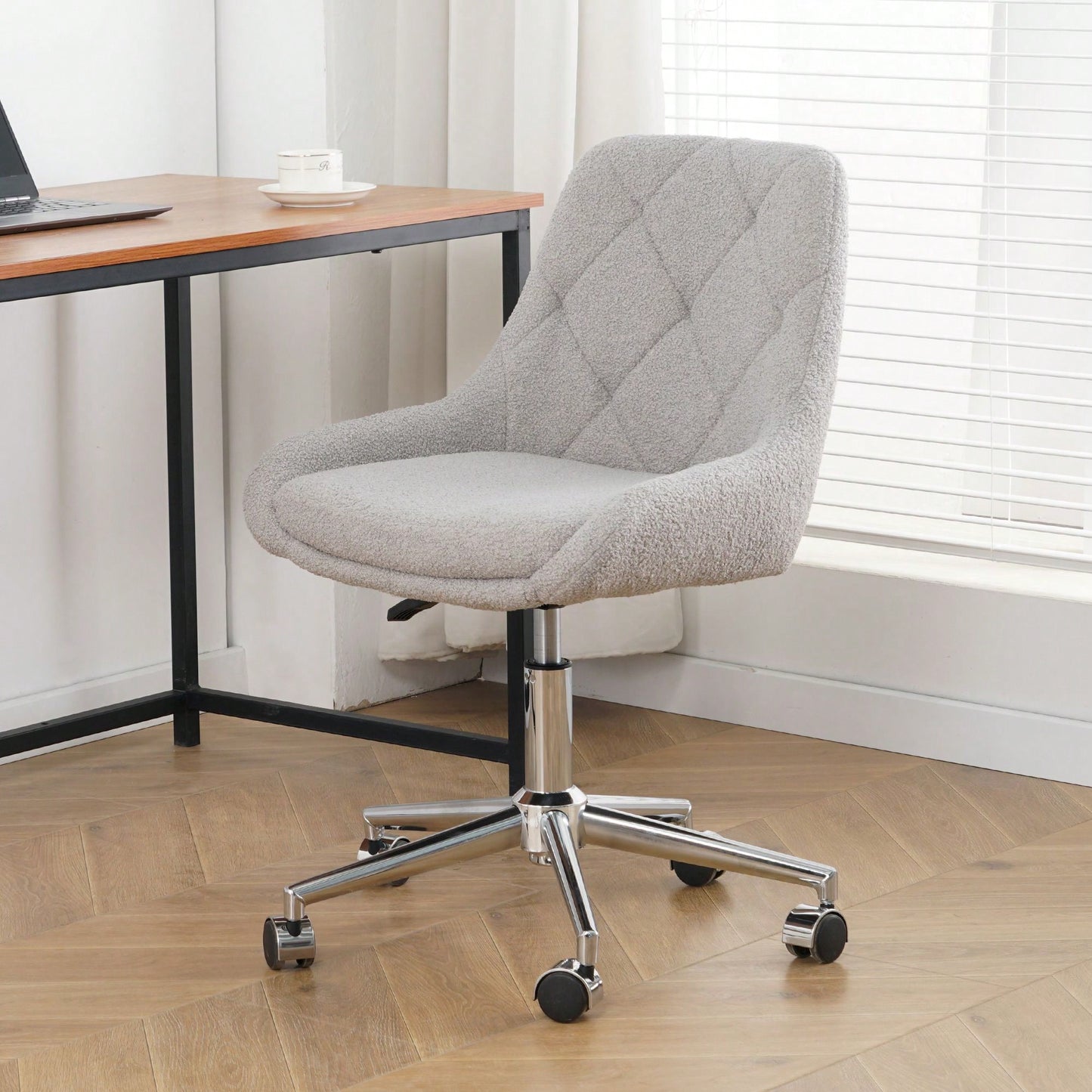 Modern Teddy Fleece Dining Chair with Chrome Legs Adjustable Height Soft Comfortable Space Saving Design