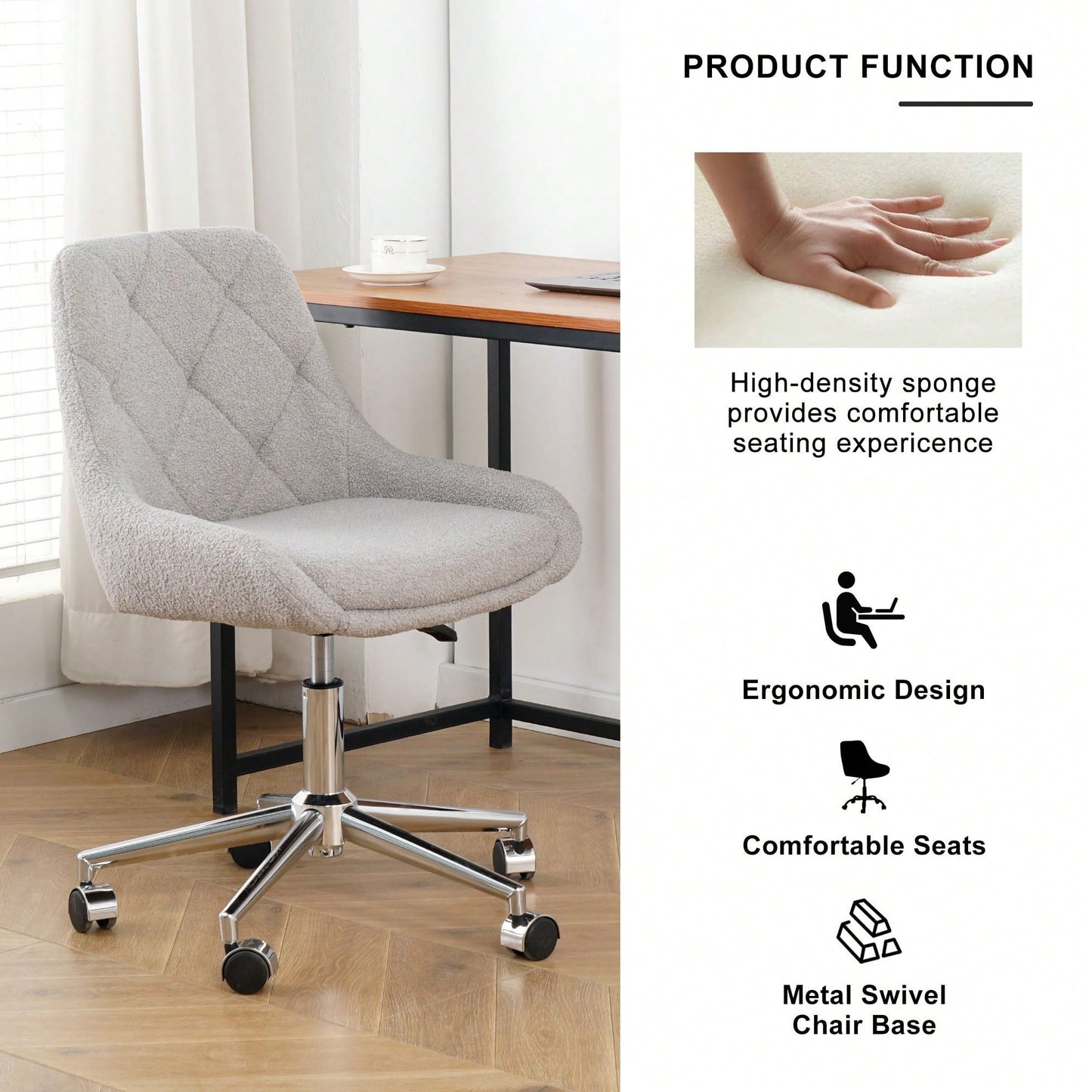 Modern Teddy Fleece Dining Chair with Chrome Legs Adjustable Height Soft Comfortable Space Saving Design