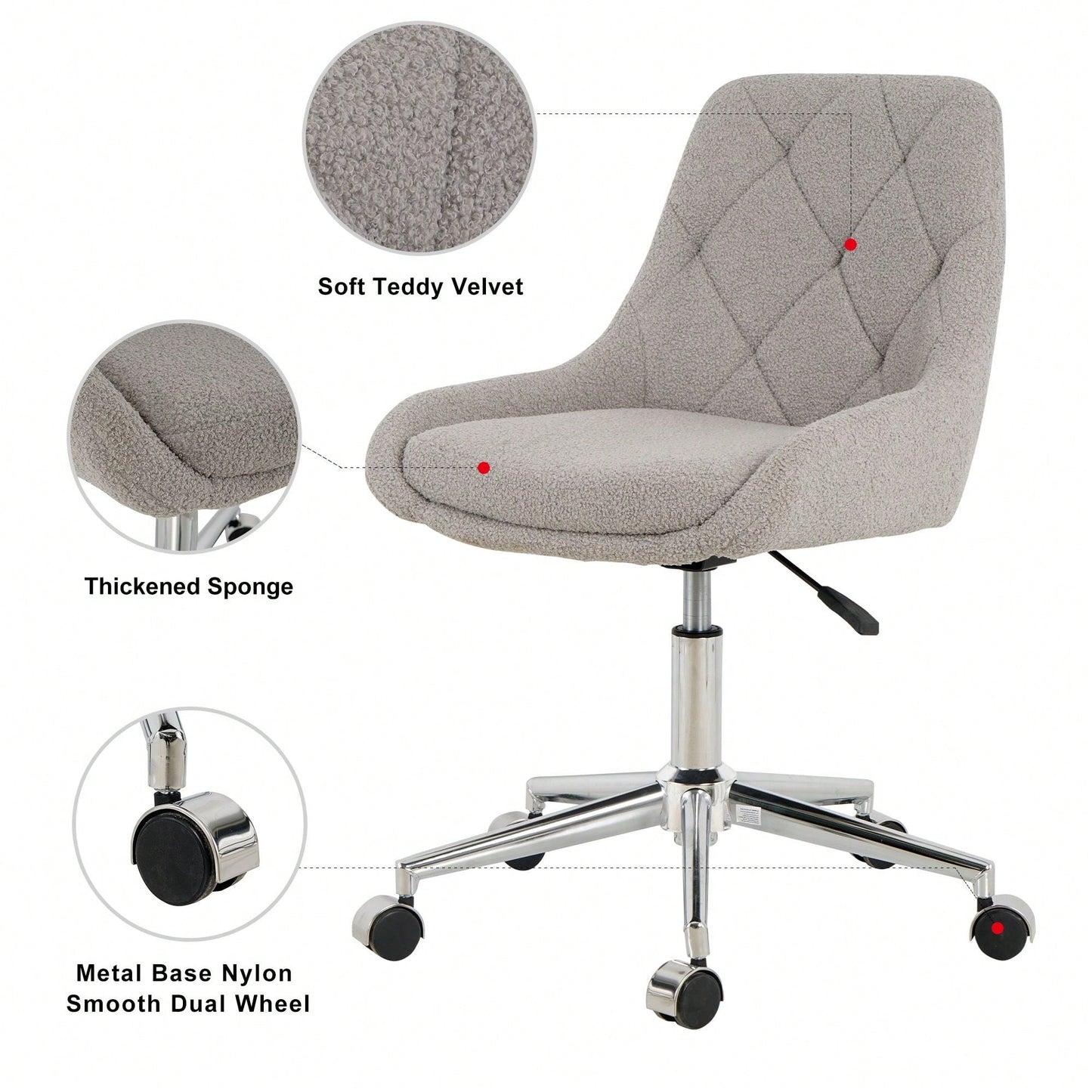 Modern Teddy Fleece Dining Chair with Chrome Legs Adjustable Height Soft Comfortable Space Saving Design