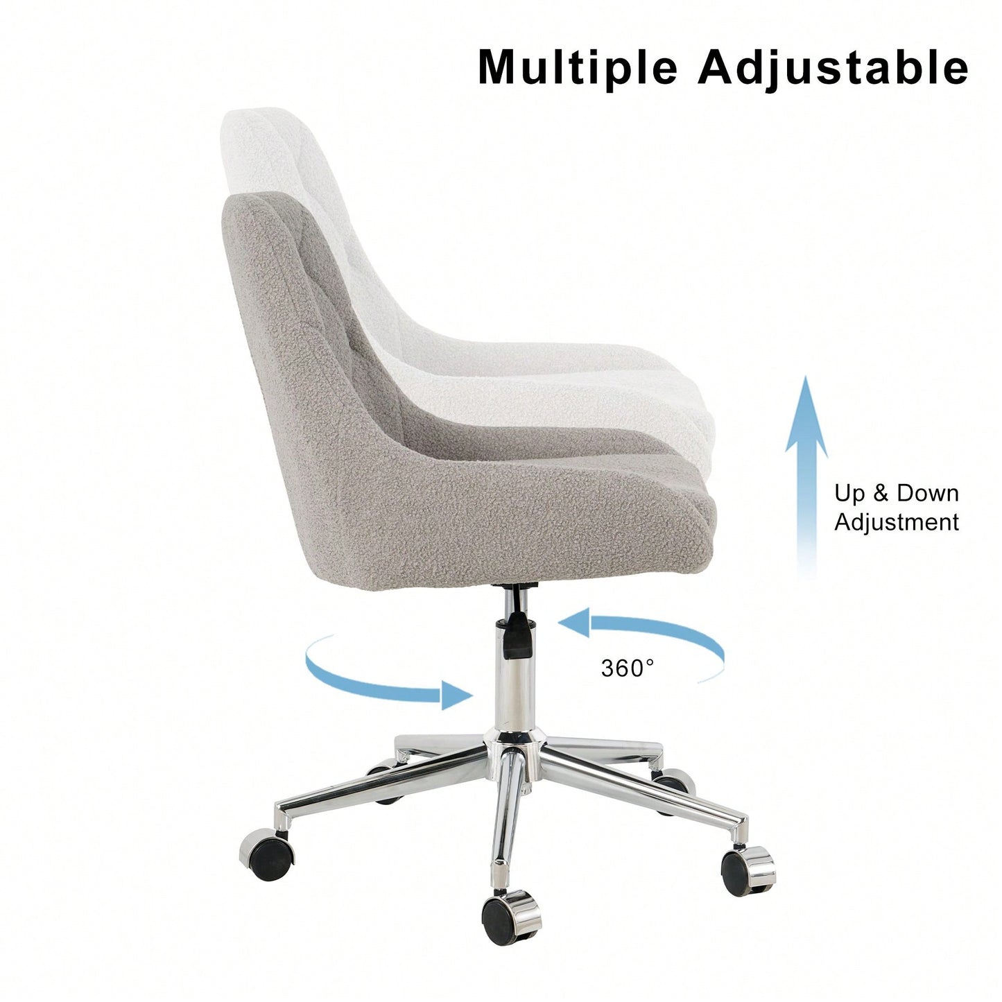 Modern Teddy Fleece Dining Chair with Chrome Legs Adjustable Height Soft Comfortable Space Saving Design