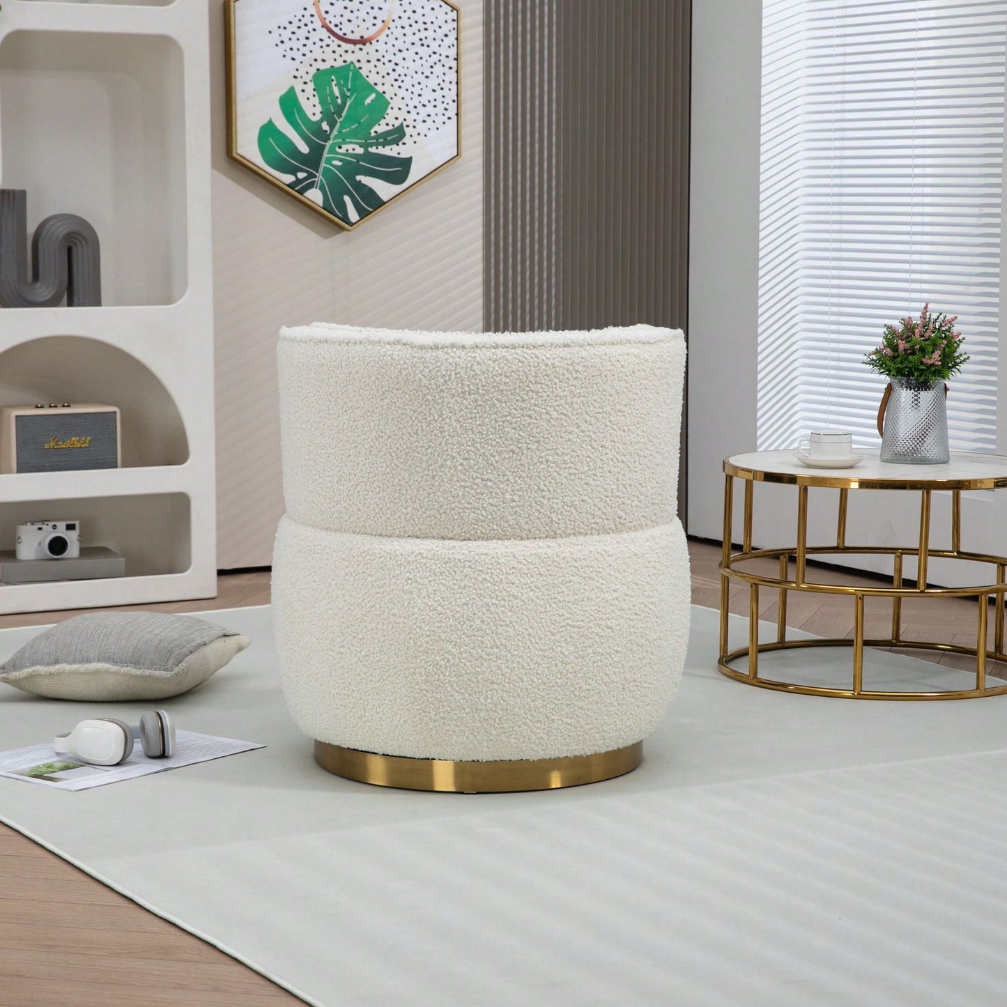 360 Degree Swivel Velvet Cuddle Barrel Chair for Living Room Bedroom Office Comfortable Accent Seating
