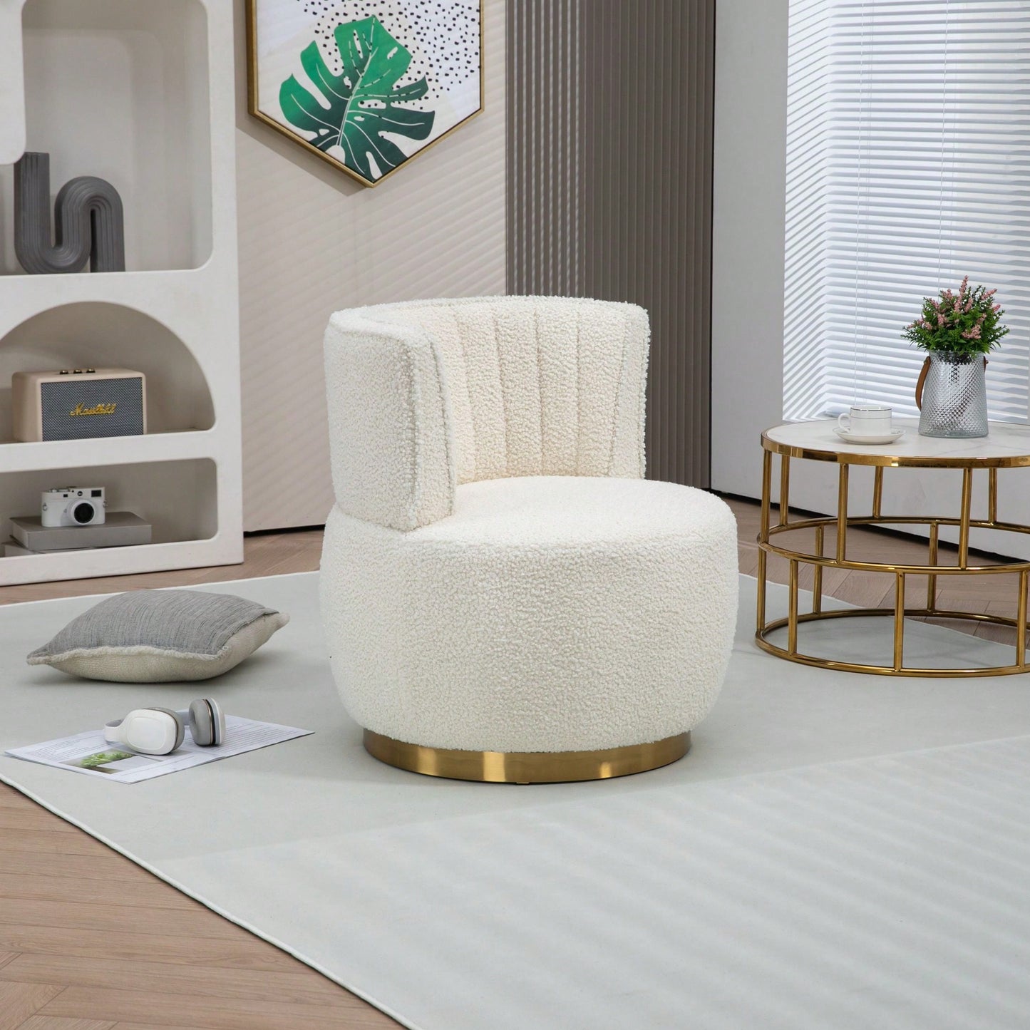 360 Degree Swivel Velvet Cuddle Barrel Chair for Living Room Bedroom Office Comfortable Accent Seating
