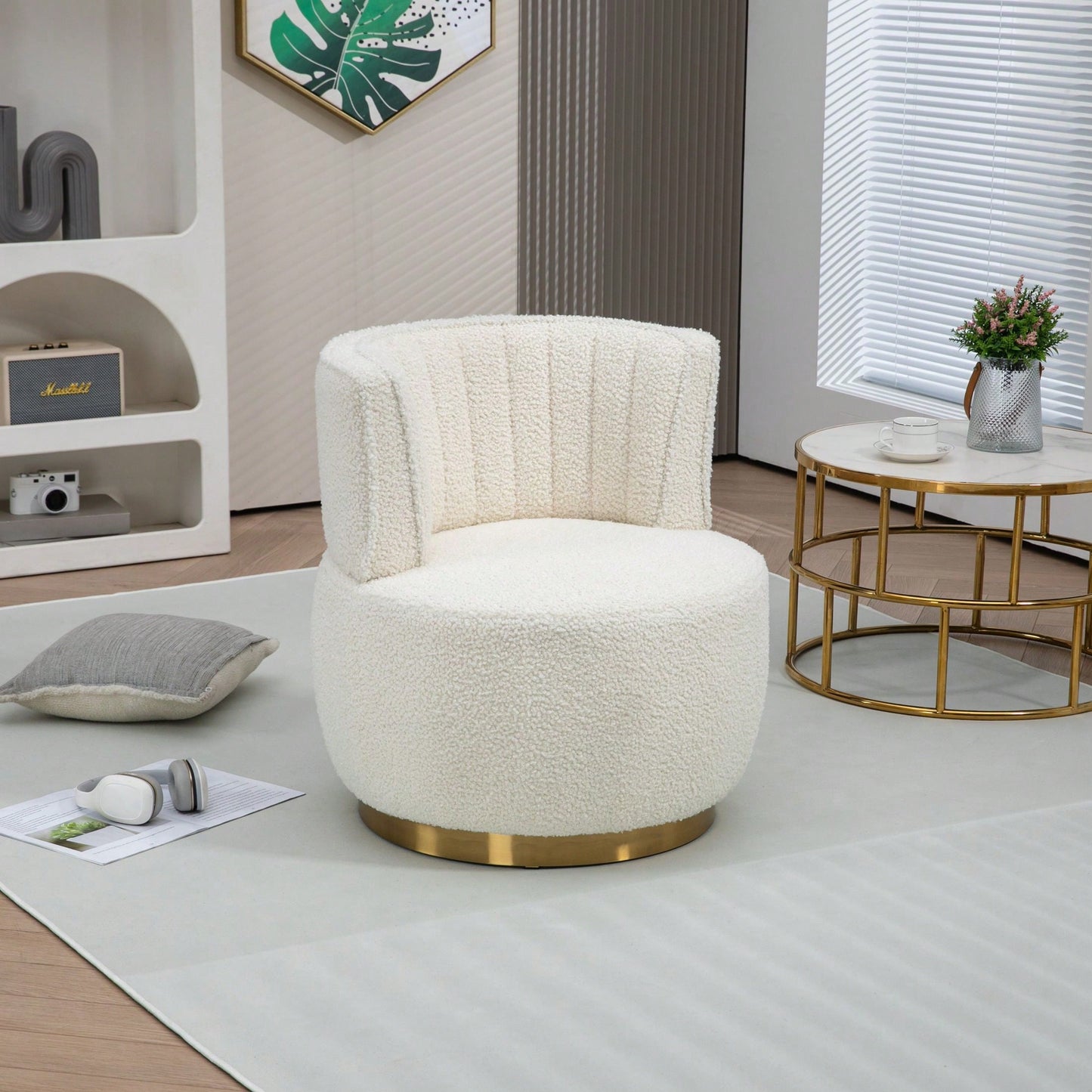 360 Degree Swivel Velvet Cuddle Barrel Chair for Living Room Bedroom Office Comfortable Accent Seating