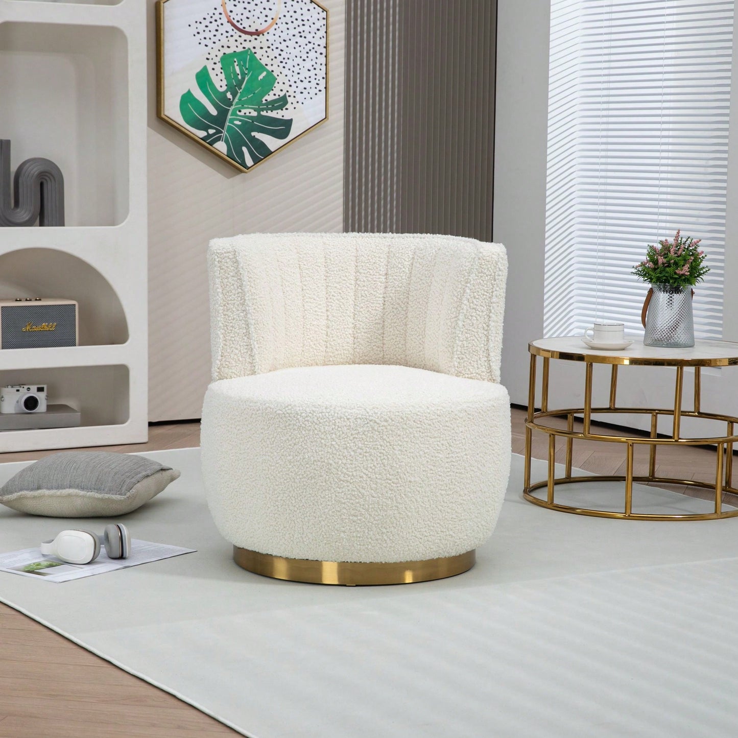 360 Degree Swivel Velvet Cuddle Barrel Chair for Living Room Bedroom Office Comfortable Accent Seating