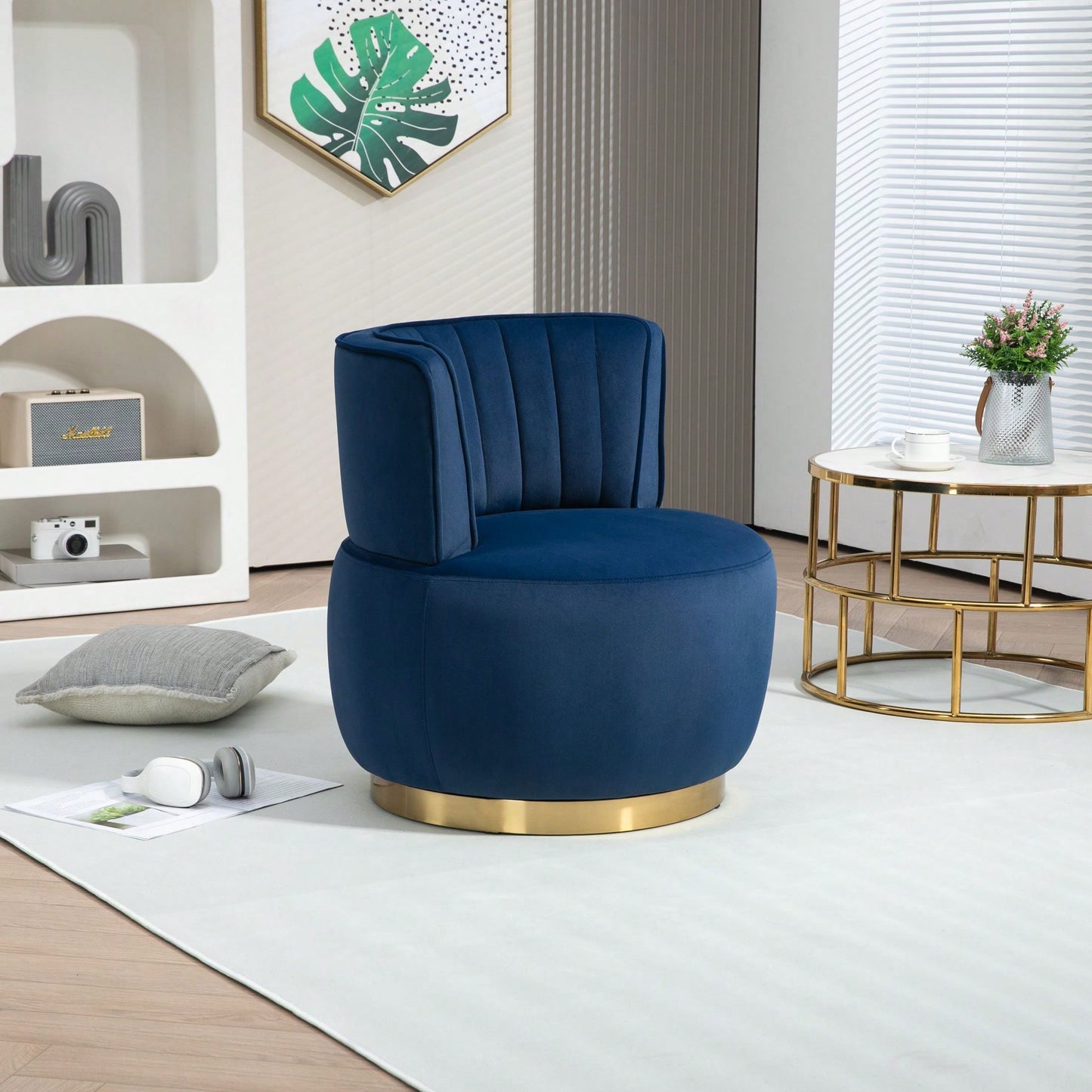 360 Degree Swivel Velvet Cuddle Barrel Chair for Living Room Bedroom Office Comfortable Accent Seating