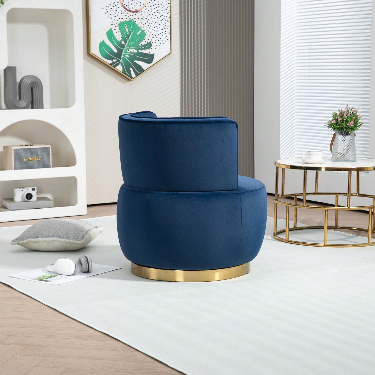 360 Degree Swivel Velvet Cuddle Barrel Chair for Living Room Bedroom Office Comfortable Accent Seating