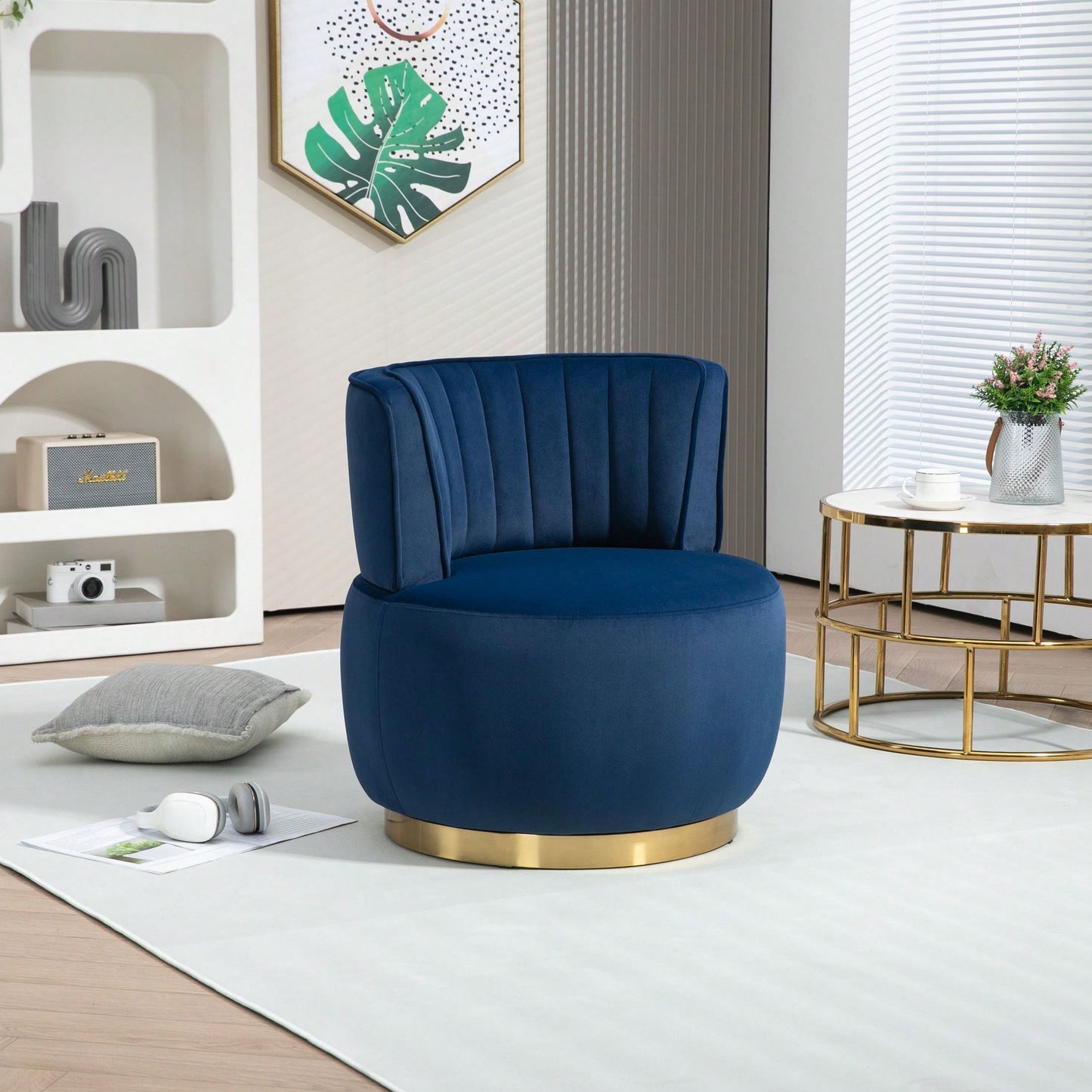 360 Degree Swivel Velvet Cuddle Barrel Chair for Living Room Bedroom Office Comfortable Accent Seating
