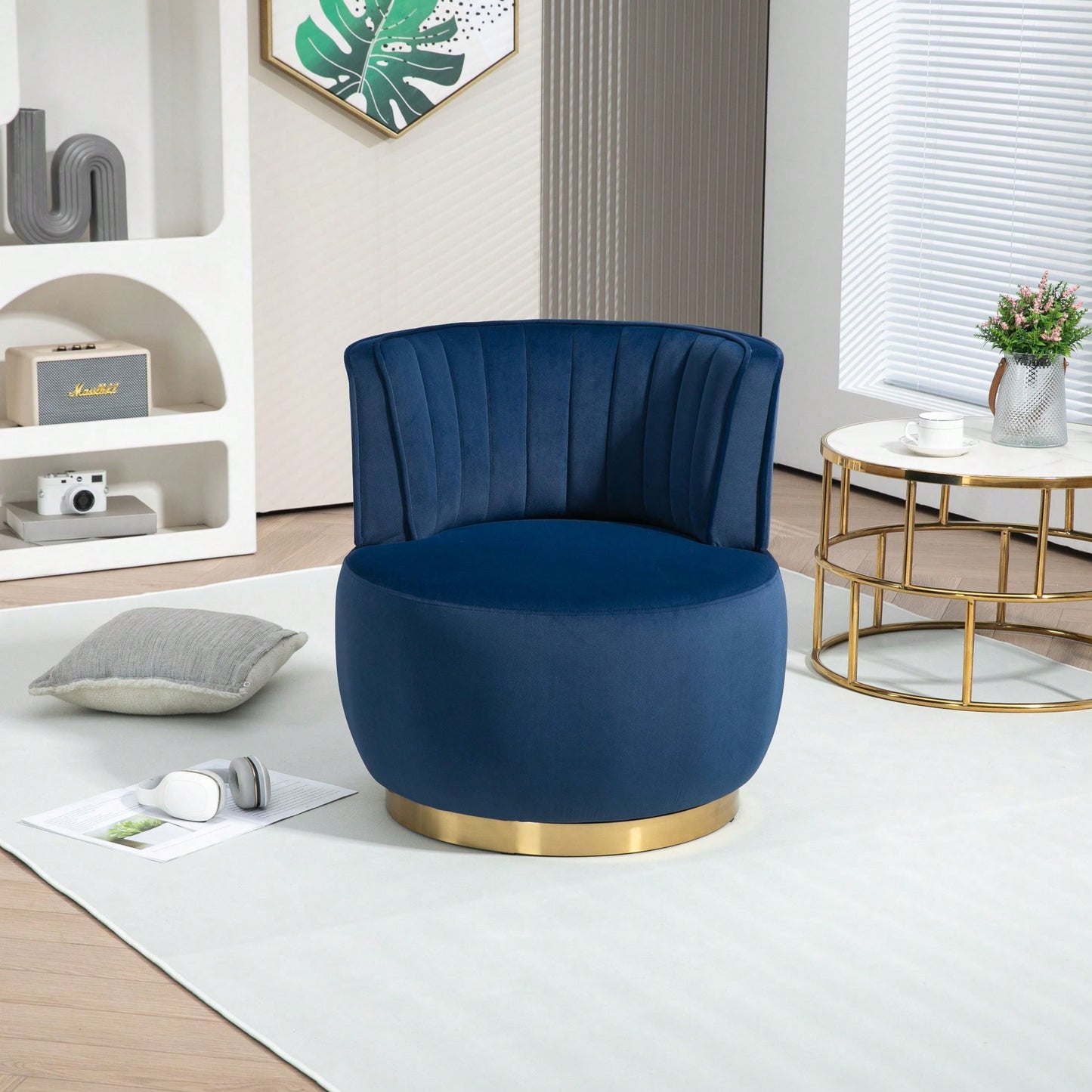 360 Degree Swivel Velvet Cuddle Barrel Chair for Living Room Bedroom Office Comfortable Accent Seating