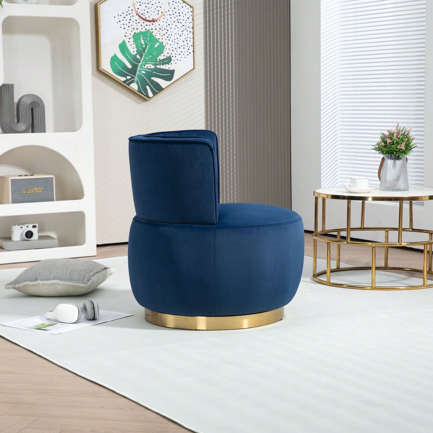 360 Degree Swivel Velvet Cuddle Barrel Chair for Living Room Bedroom Office Comfortable Accent Seating