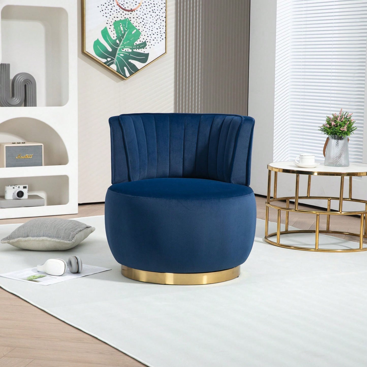 360 Degree Swivel Velvet Cuddle Barrel Chair for Living Room Bedroom Office Comfortable Accent Seating