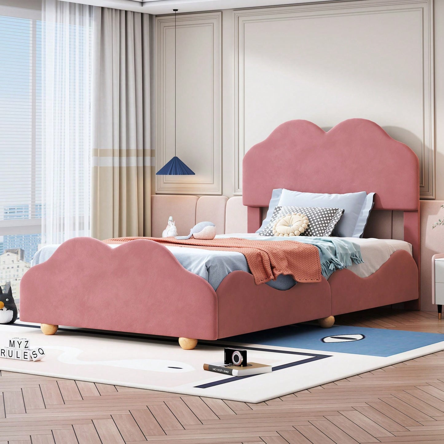 Twin Size Cloudscape Scalloped Upholstered Bed
