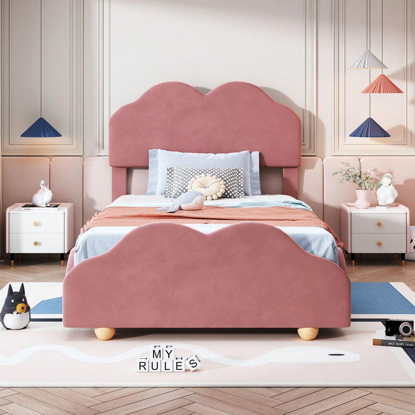 Twin Size Cloudscape Scalloped Upholstered Bed