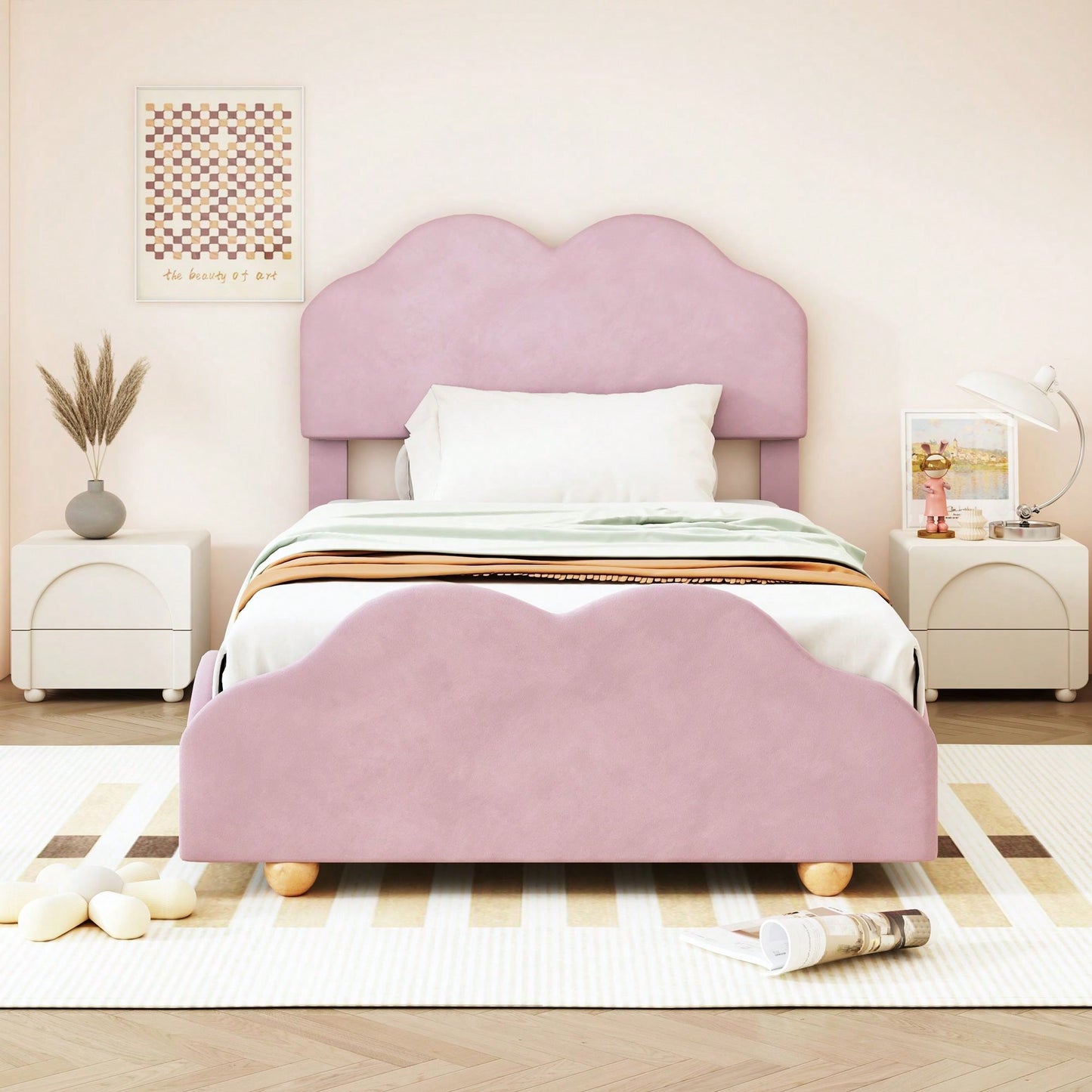 Twin Size Cloudscape Scalloped Upholstered Bed