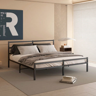 King Size Modern Metal Platform Bed With Headboard