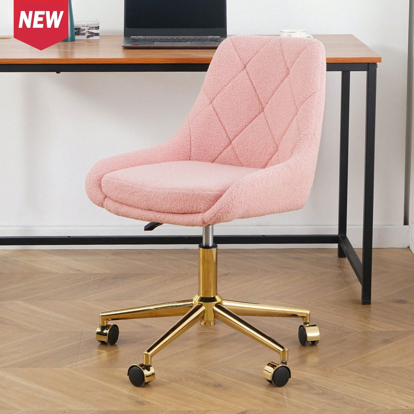 Soft Teddy Fleece Dining Chair with Gold Legs Adjustable Height Space Saving Design
