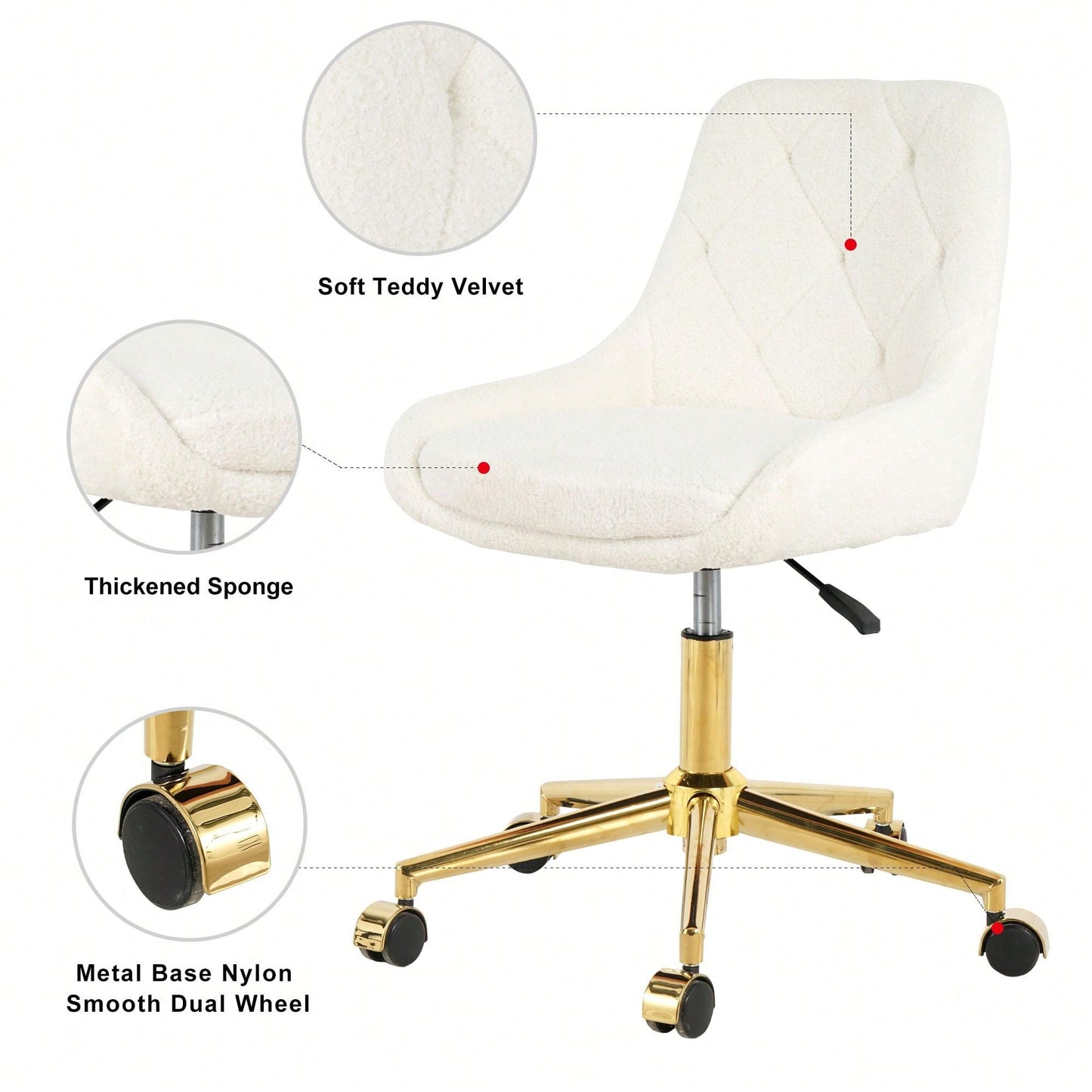 Soft Teddy Fleece Dining Chair with Gold Legs Adjustable Height Space Saving Design