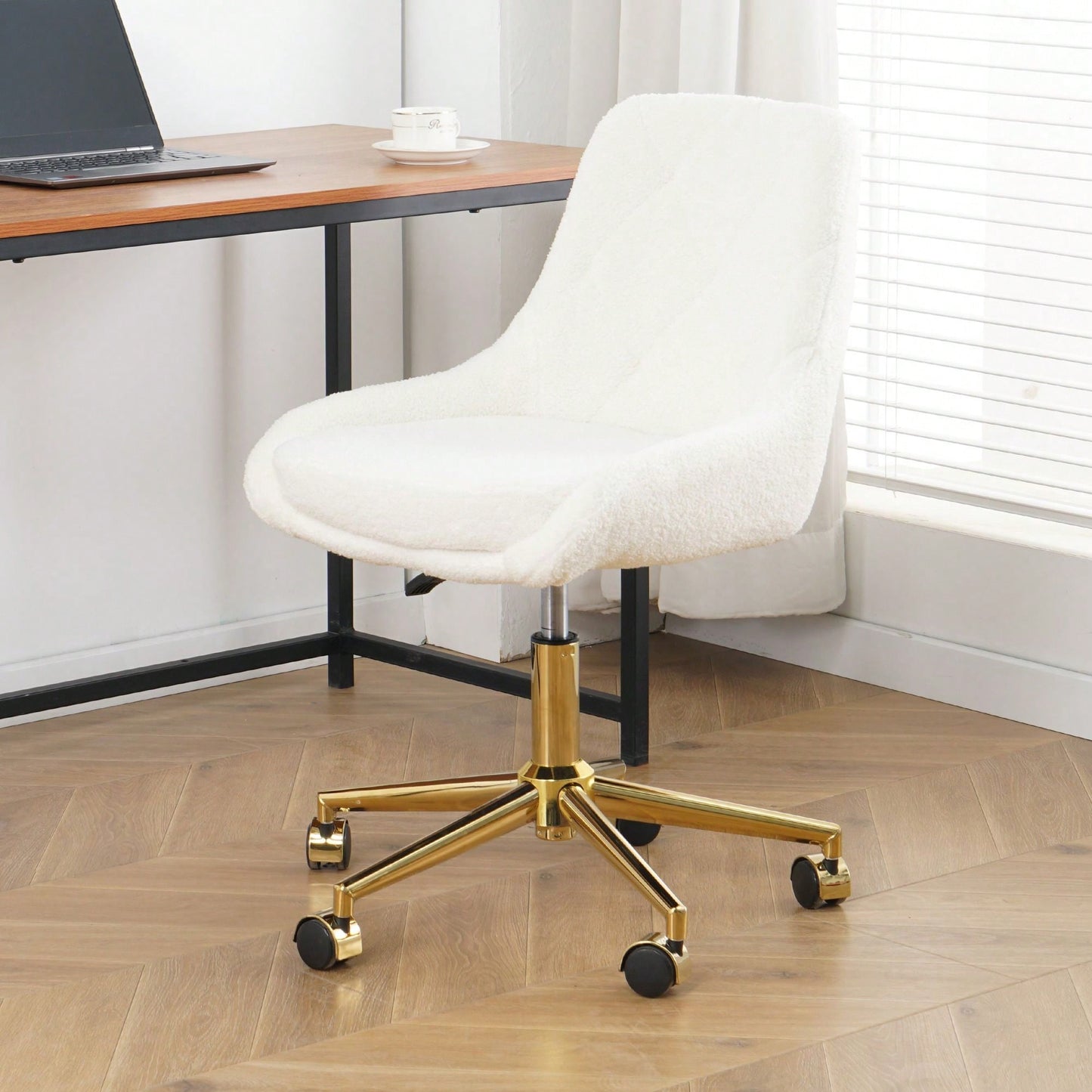 Soft Teddy Fleece Dining Chair with Gold Legs Adjustable Height Space Saving Design