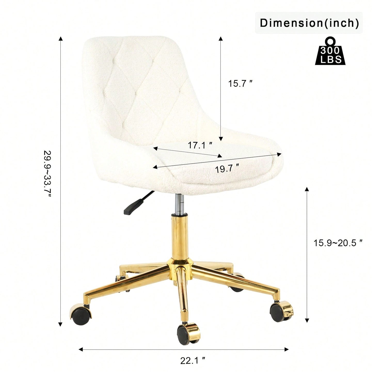 Soft Teddy Fleece Dining Chair with Gold Legs Adjustable Height Space Saving Design