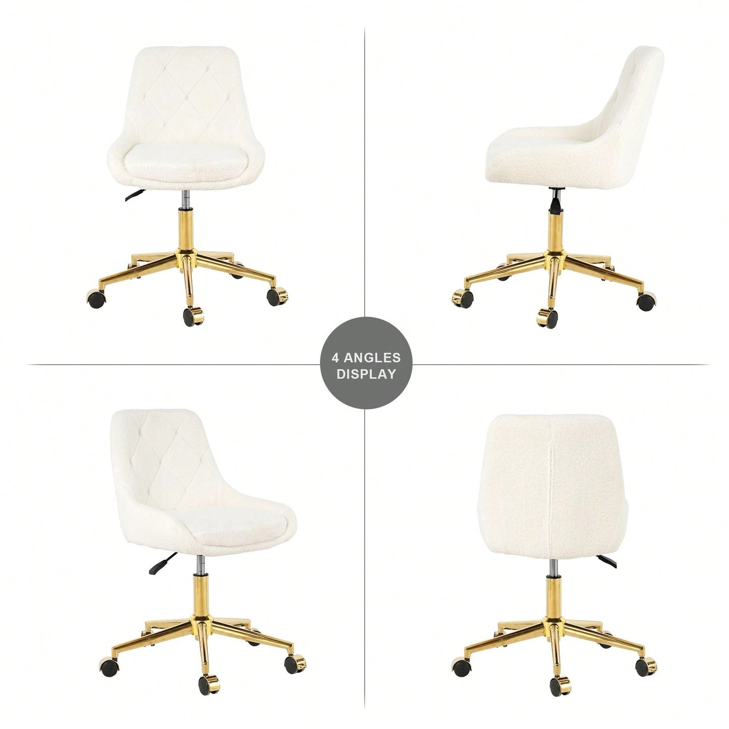 Soft Teddy Fleece Dining Chair with Gold Legs Adjustable Height Space Saving Design