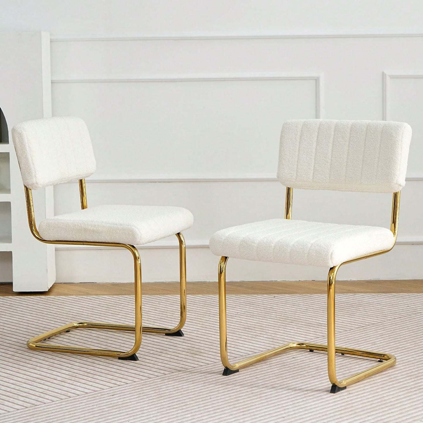 Set Of 2, Modern Simple Light Luxury Dining Chair Home Bedroom Stool Back Dressing Chair Student Desk Chair Gold Metal Legs