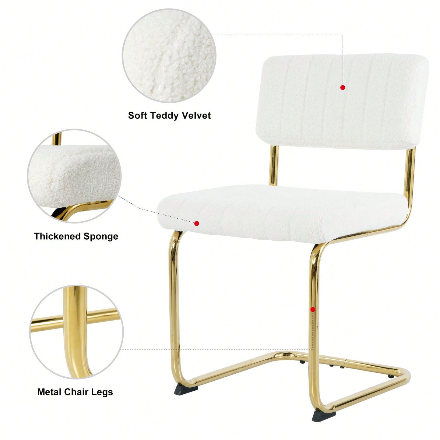 Set Of 2, Modern Simple Light Luxury Dining Chair Home Bedroom Stool Back Dressing Chair Student Desk Chair Gold Metal Legs