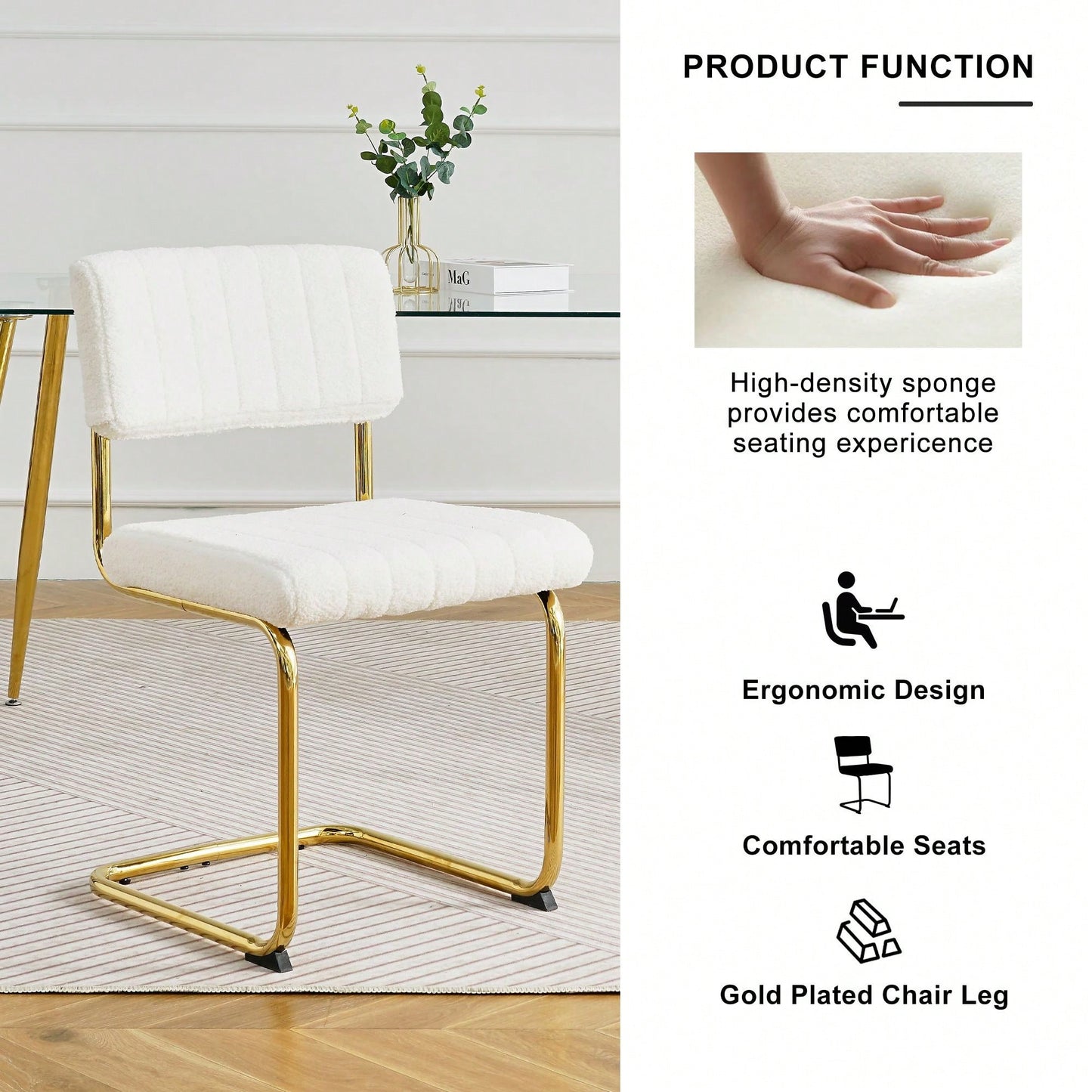 Set Of 2, Modern Simple Light Luxury Dining Chair Home Bedroom Stool Back Dressing Chair Student Desk Chair Gold Metal Legs
