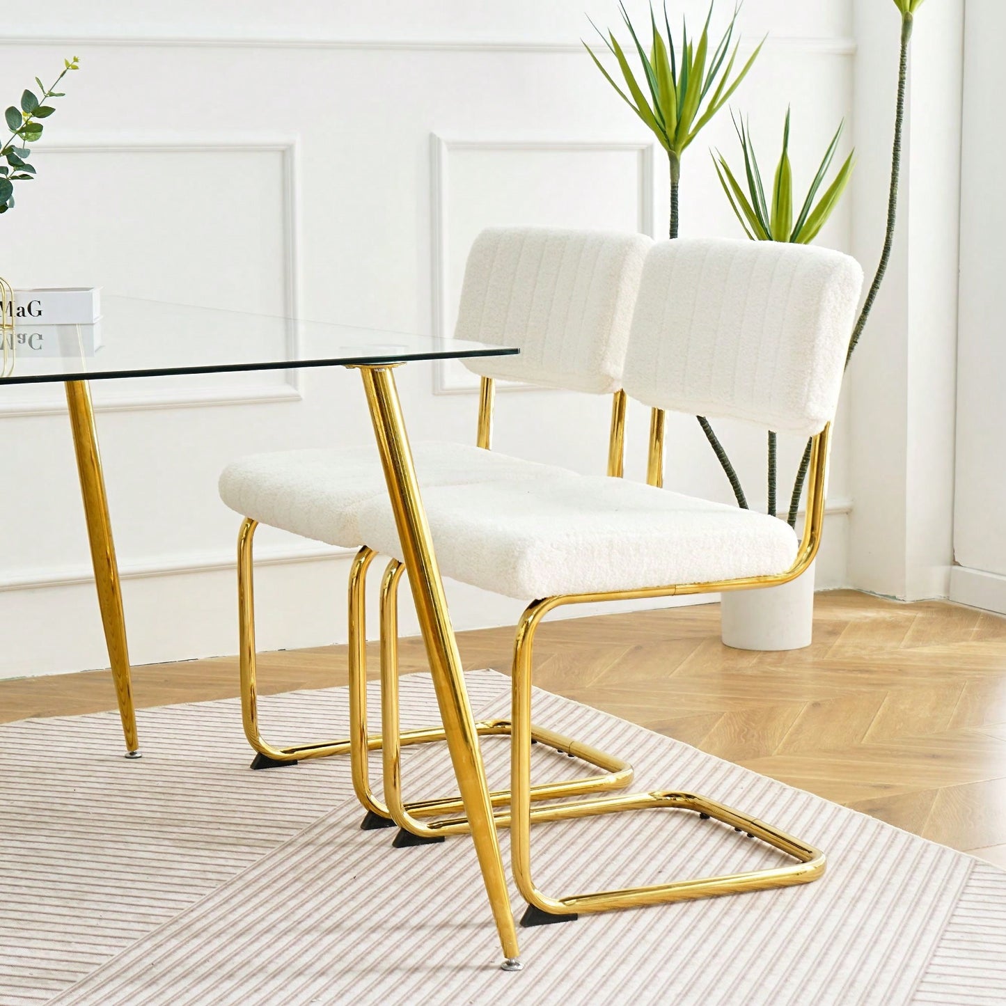 Set Of 2, Modern Simple Light Luxury Dining Chair Home Bedroom Stool Back Dressing Chair Student Desk Chair Gold Metal Legs