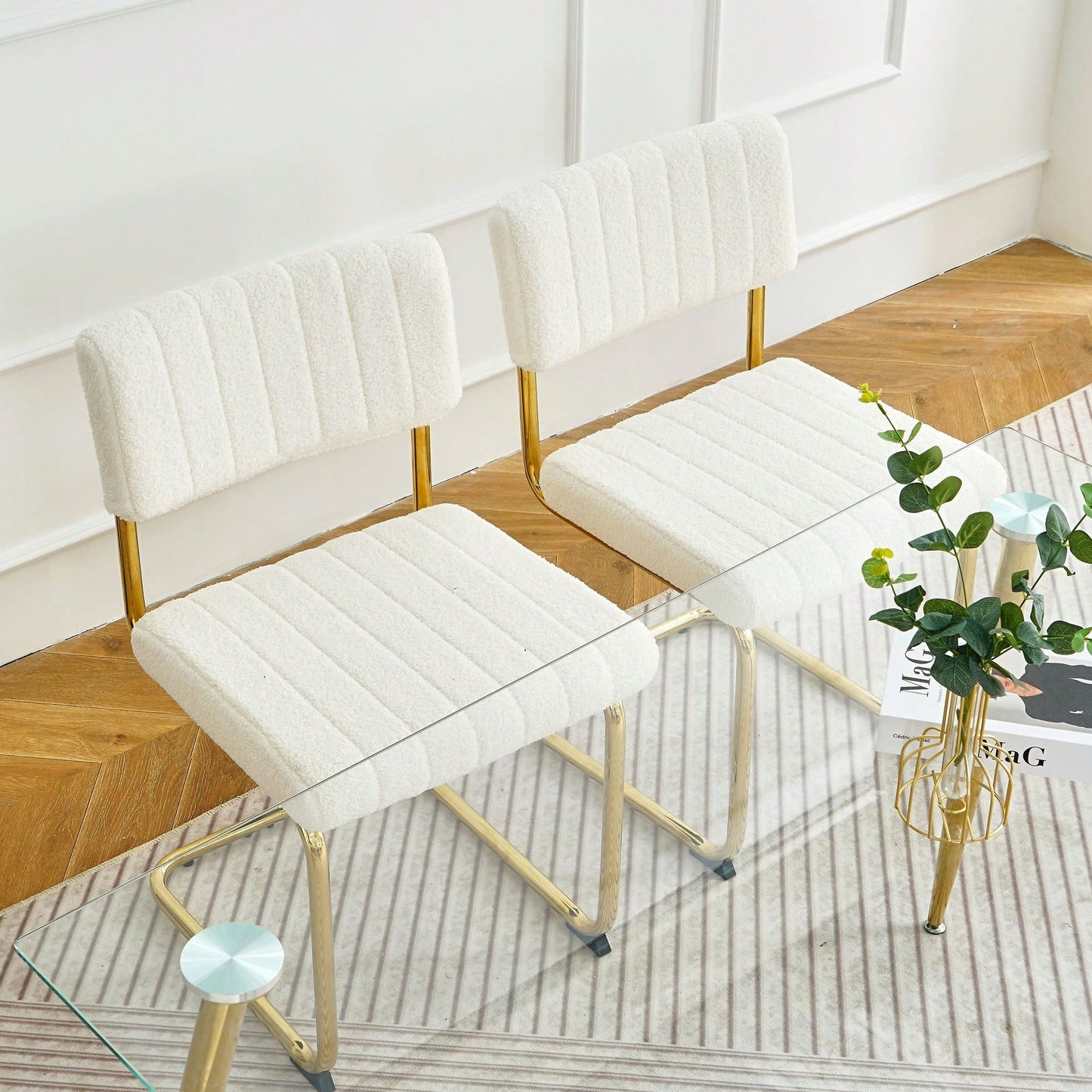 Set Of 2, Modern Simple Light Luxury Dining Chair Home Bedroom Stool Back Dressing Chair Student Desk Chair Gold Metal Legs