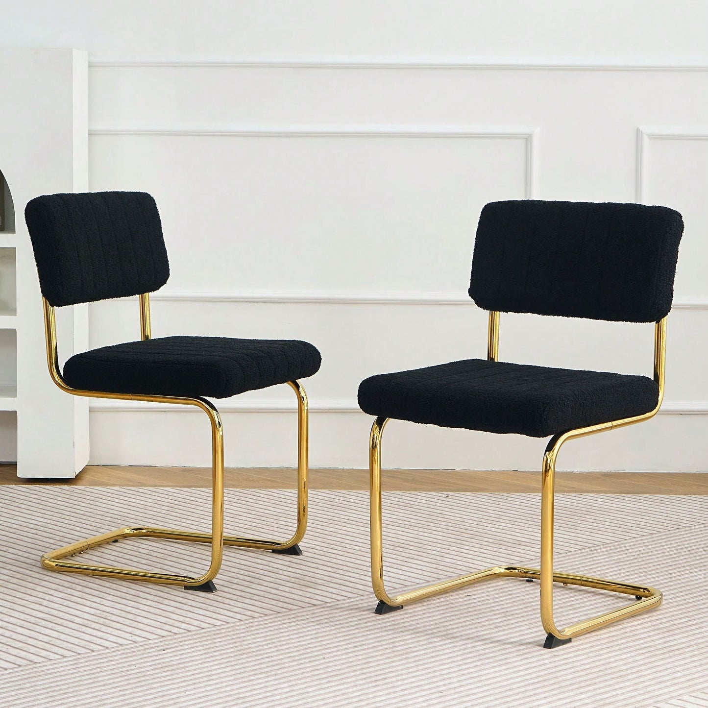 Set Of 2, Modern Simple Light Luxury Dining Chair Home Bedroom Stool Back Dressing Chair Student Desk Chair Gold Metal Legs
