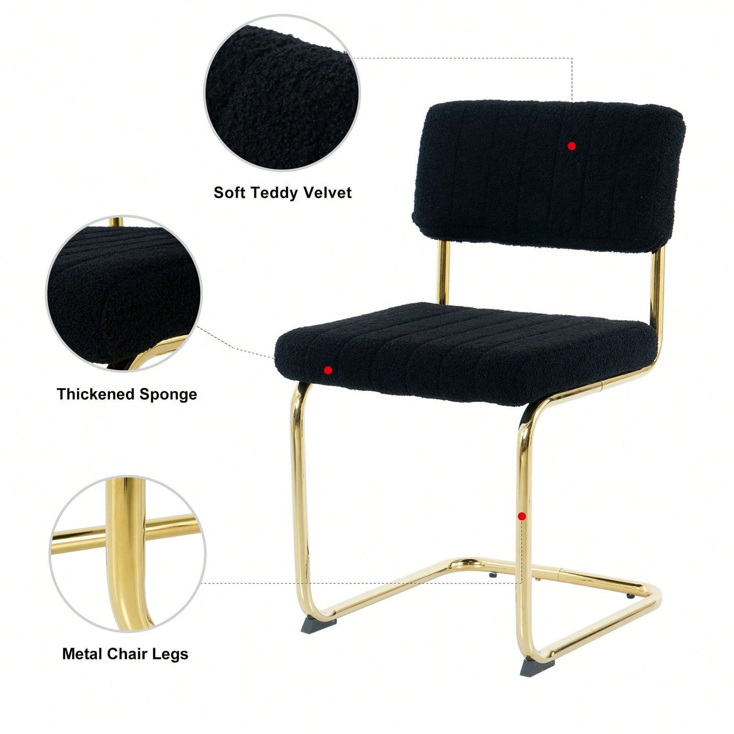 Set Of 2, Modern Simple Light Luxury Dining Chair Home Bedroom Stool Back Dressing Chair Student Desk Chair Gold Metal Legs