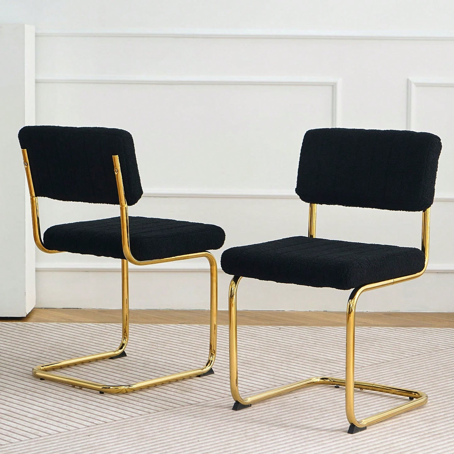 Set Of 2, Modern Simple Light Luxury Dining Chair Home Bedroom Stool Back Dressing Chair Student Desk Chair Gold Metal Legs