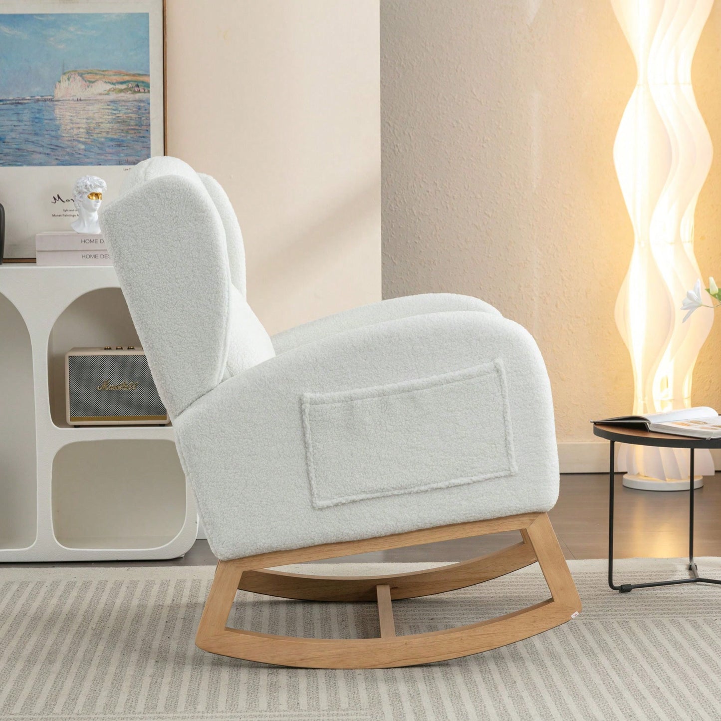 Teddy Fabric Rocking Chair With Packet Wood Legs