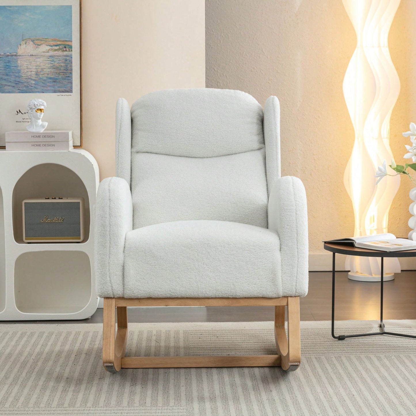 Teddy Fabric Rocking Chair With Packet Wood Legs