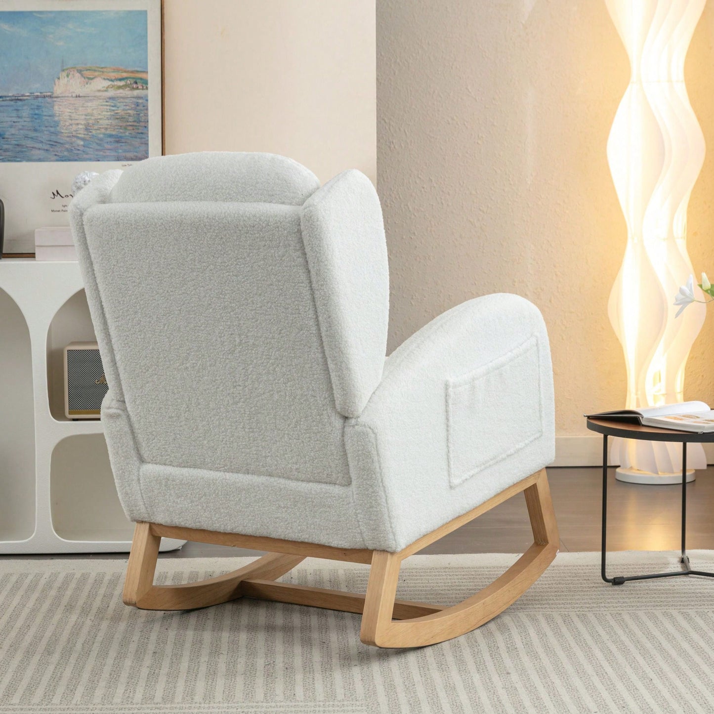 Teddy Fabric Rocking Chair With Packet Wood Legs