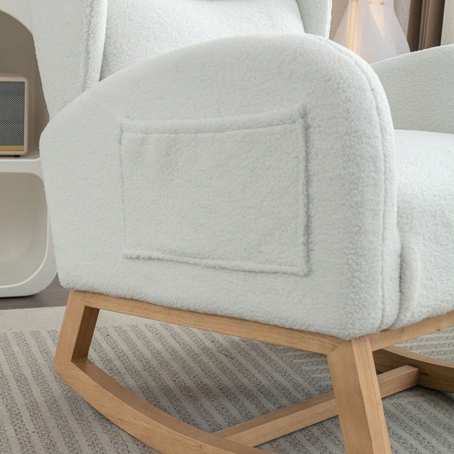 Teddy Fabric Rocking Chair With Packet Wood Legs