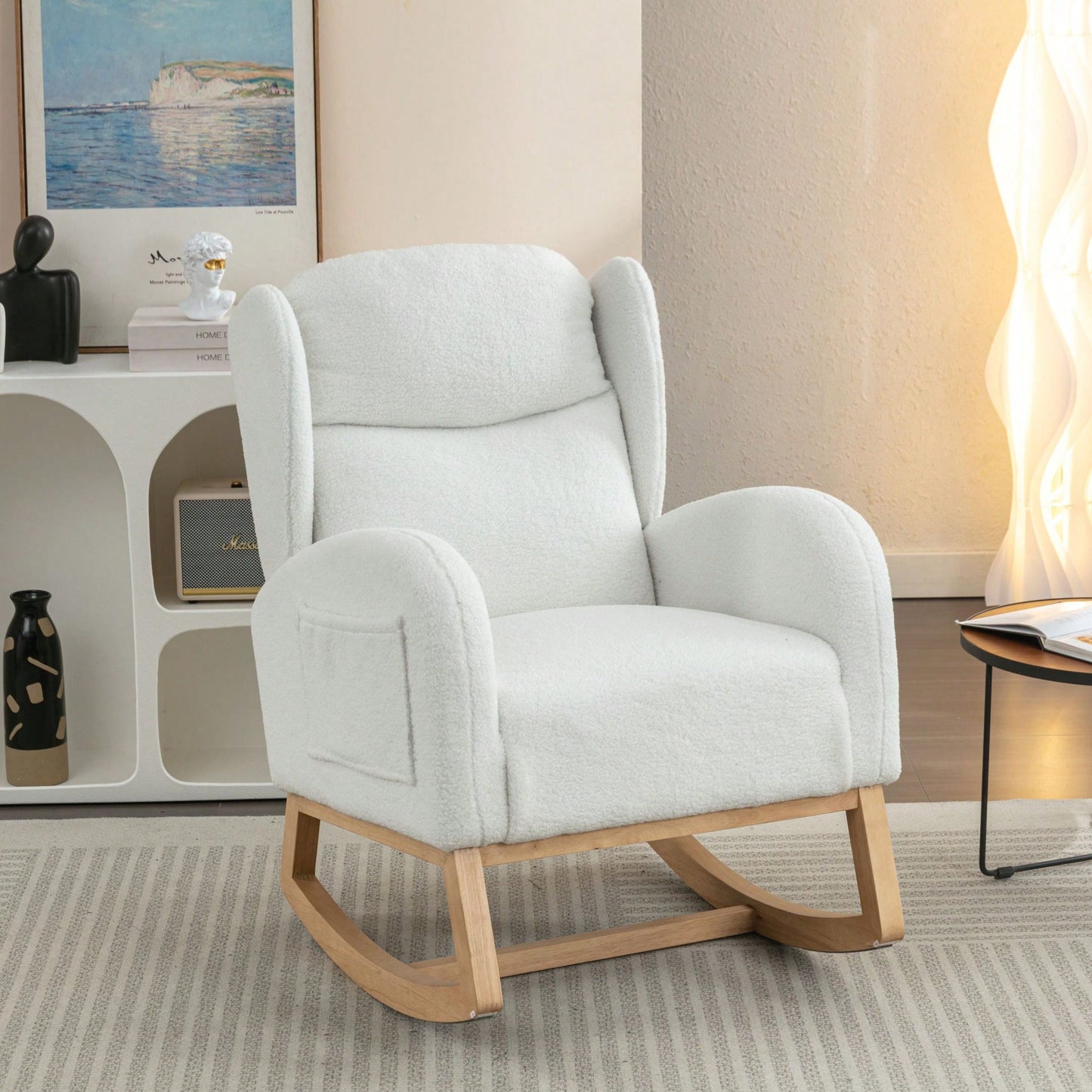 Teddy Fabric Rocking Chair With Packet Wood Legs