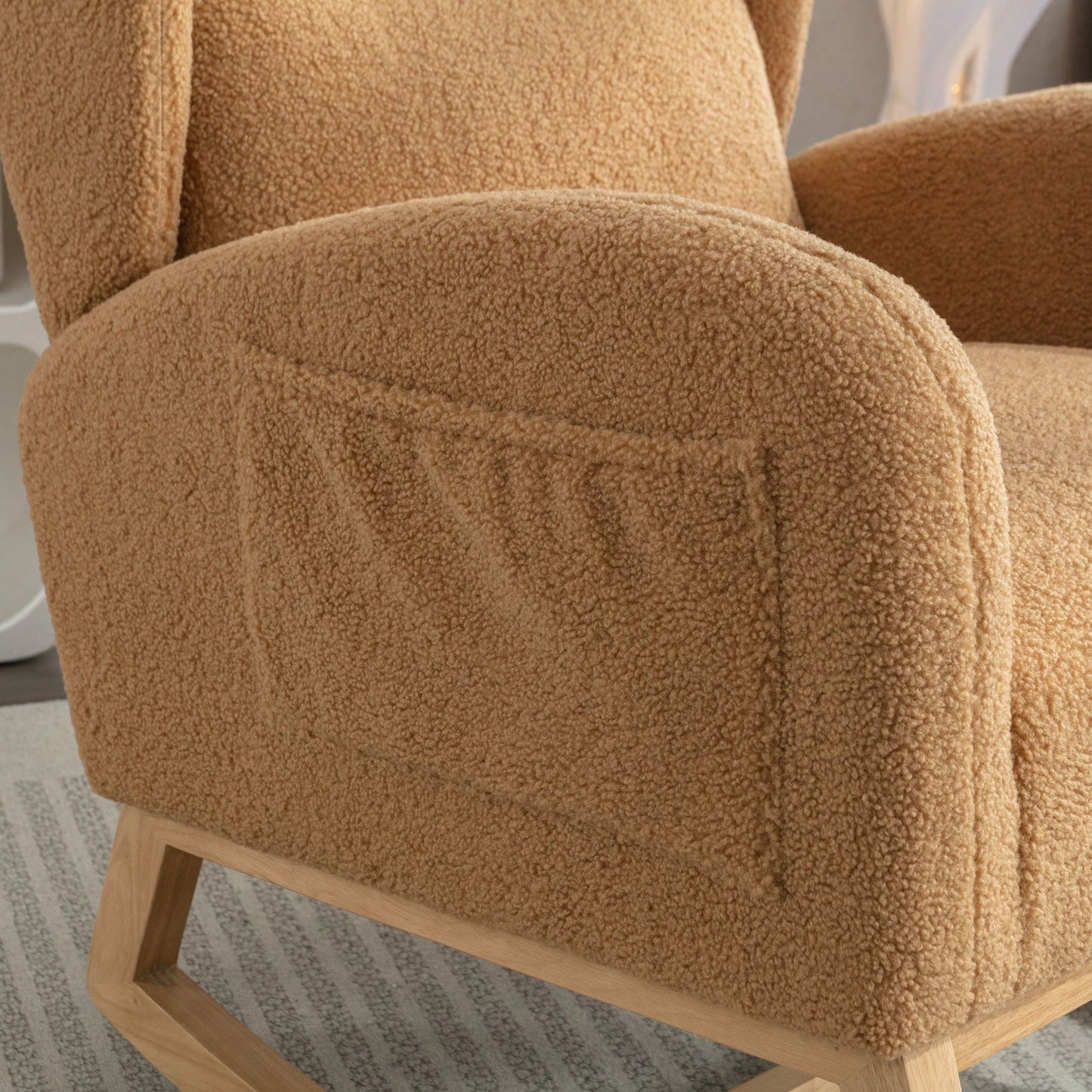 Teddy Fabric Rocking Chair With Packet Wood Legs