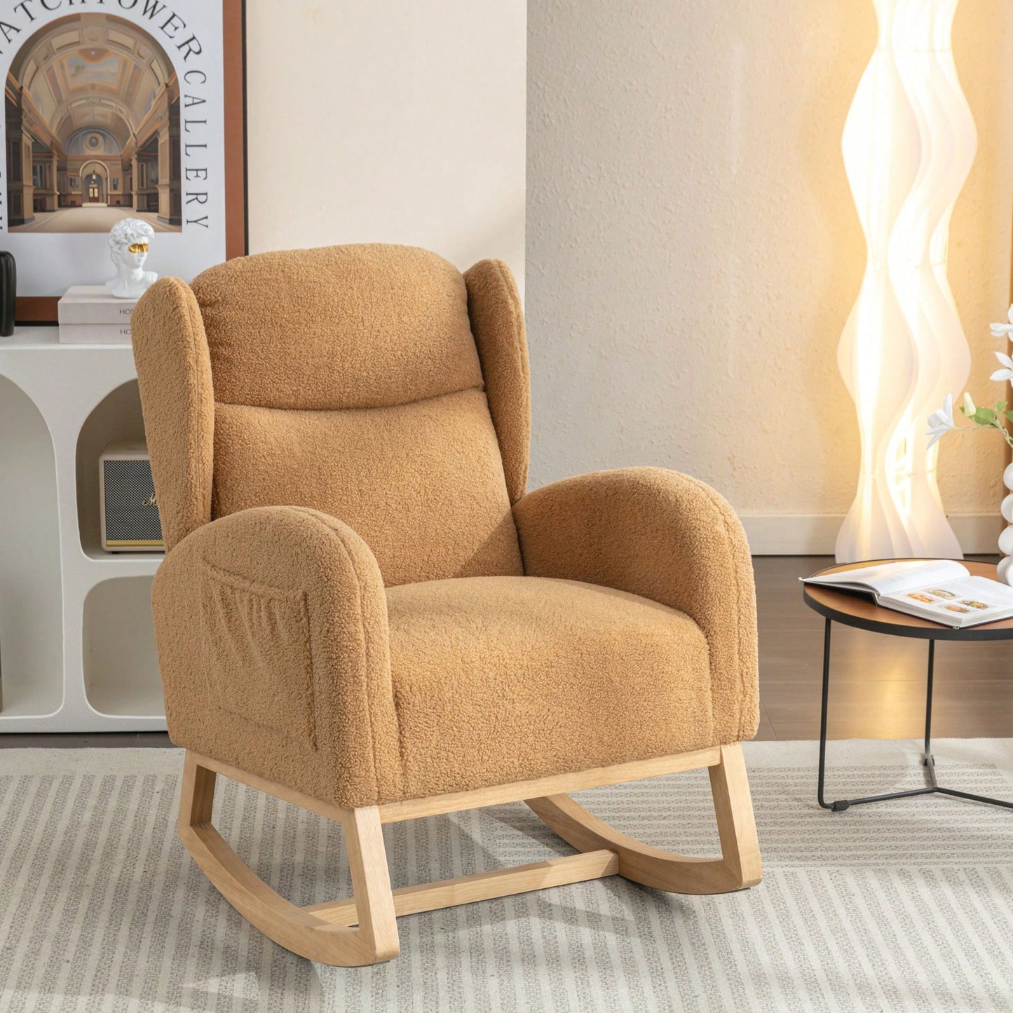 Teddy Fabric Rocking Chair With Packet Wood Legs