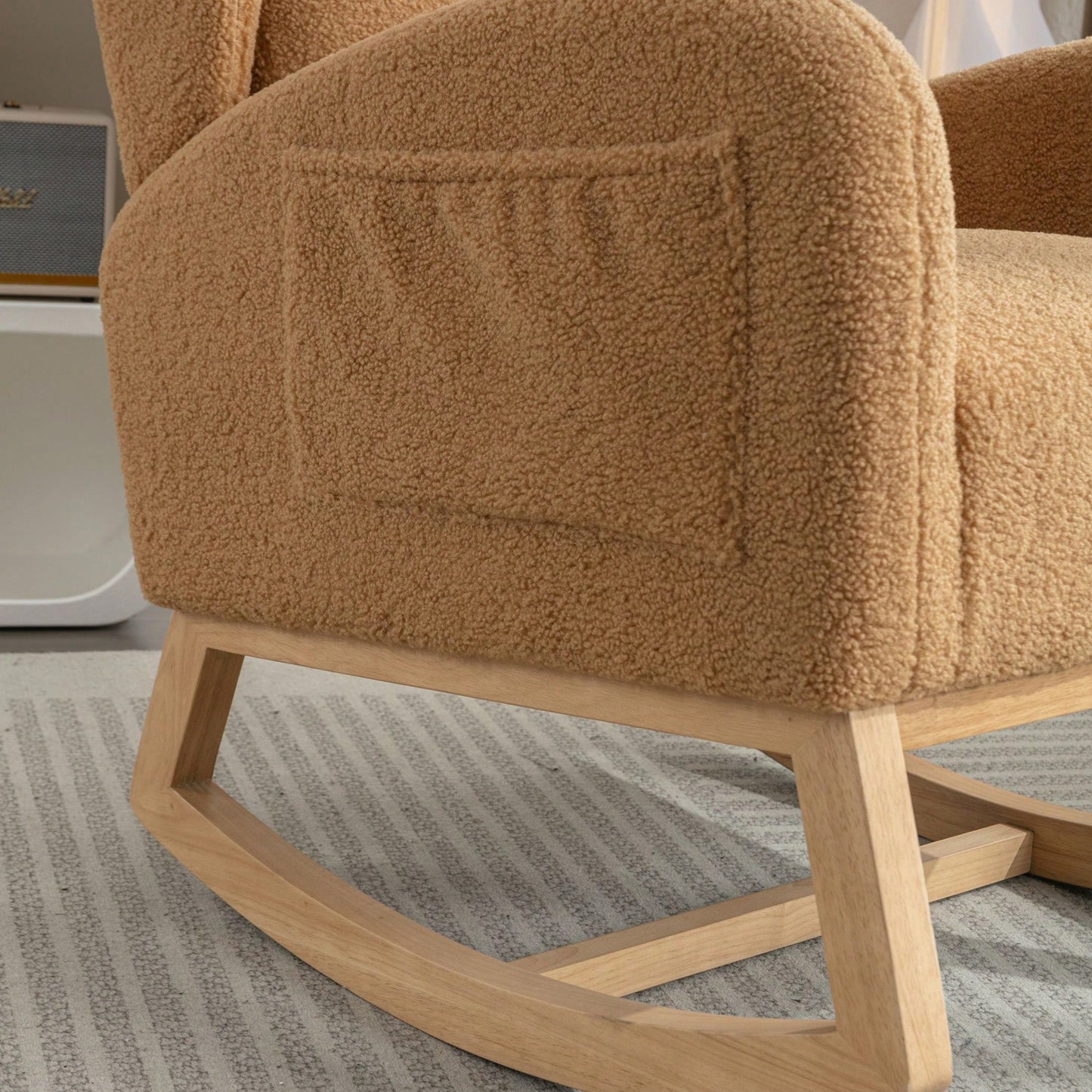 Teddy Fabric Rocking Chair With Packet Wood Legs