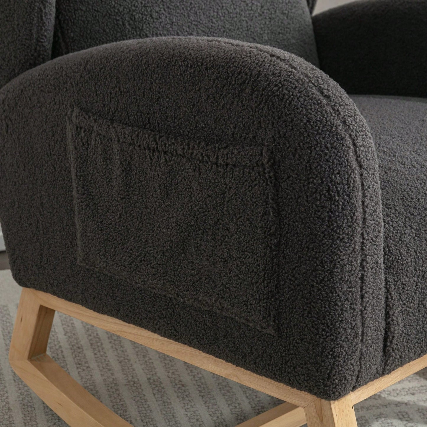 Teddy Fabric Rocking Chair With Packet Wood Legs