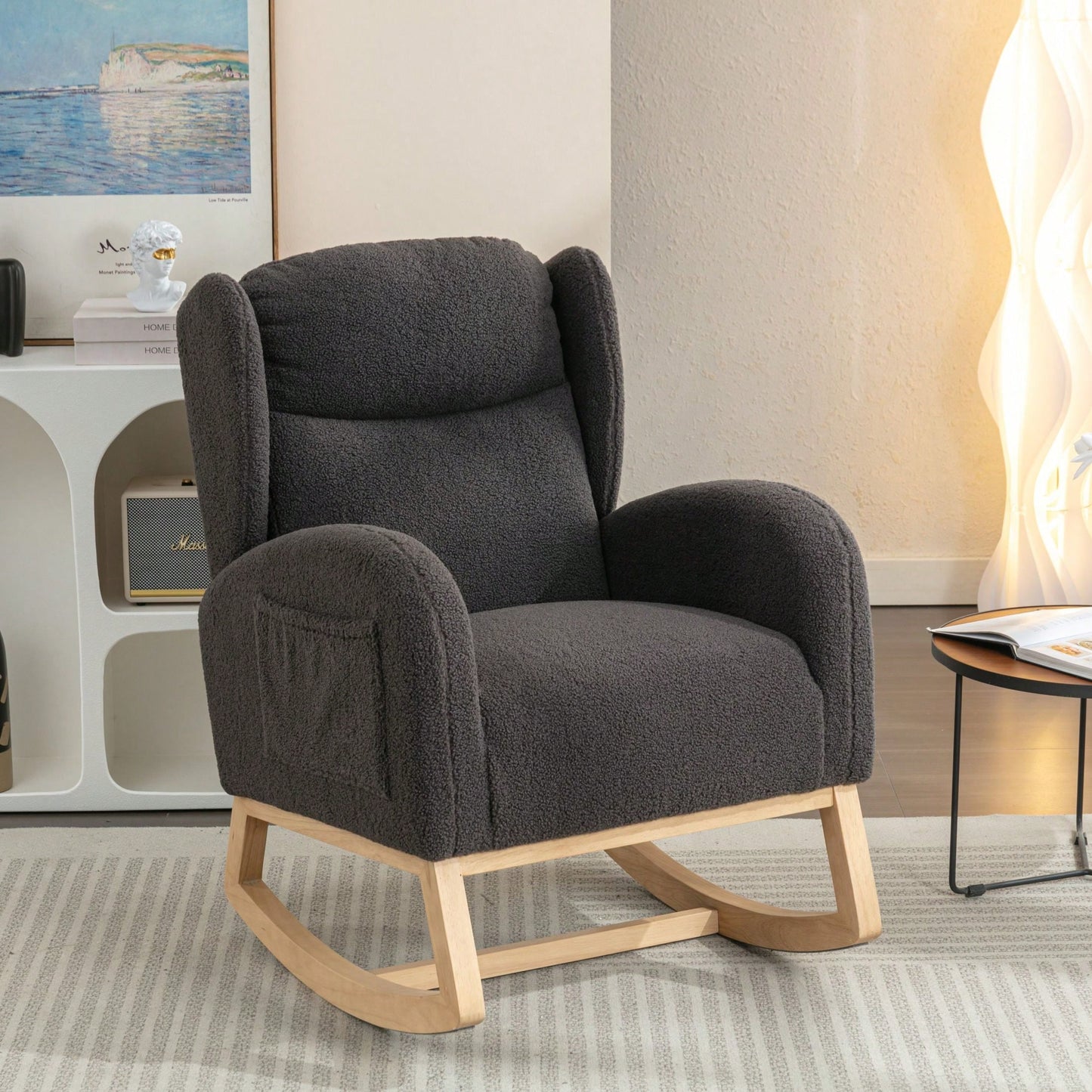 Teddy Fabric Rocking Chair With Packet Wood Legs