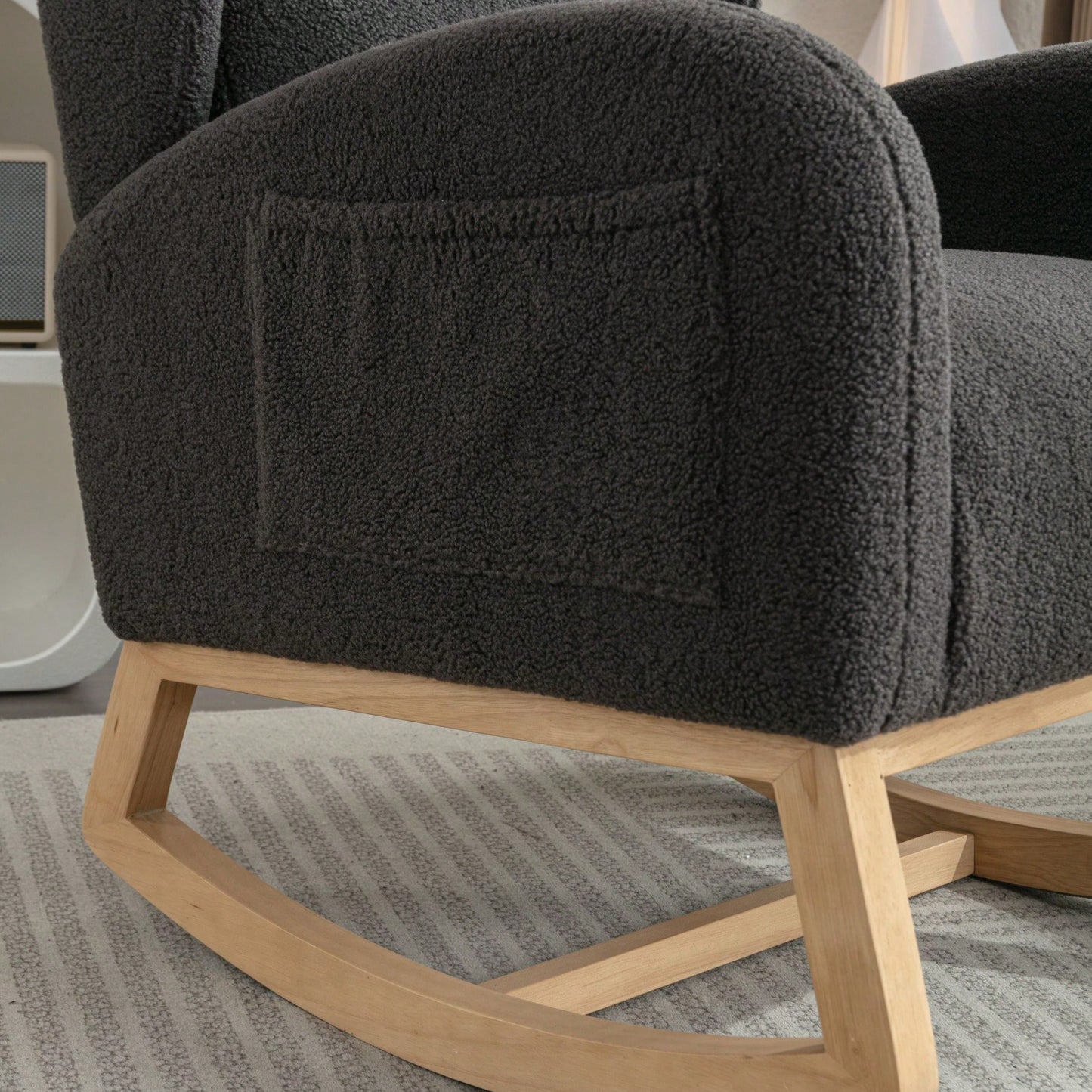 Teddy Fabric Rocking Chair With Packet Wood Legs