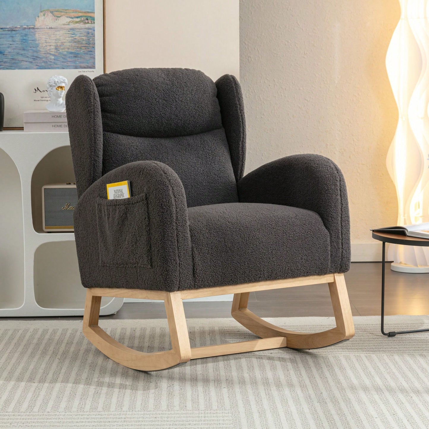 Teddy Fabric Rocking Chair With Packet Wood Legs