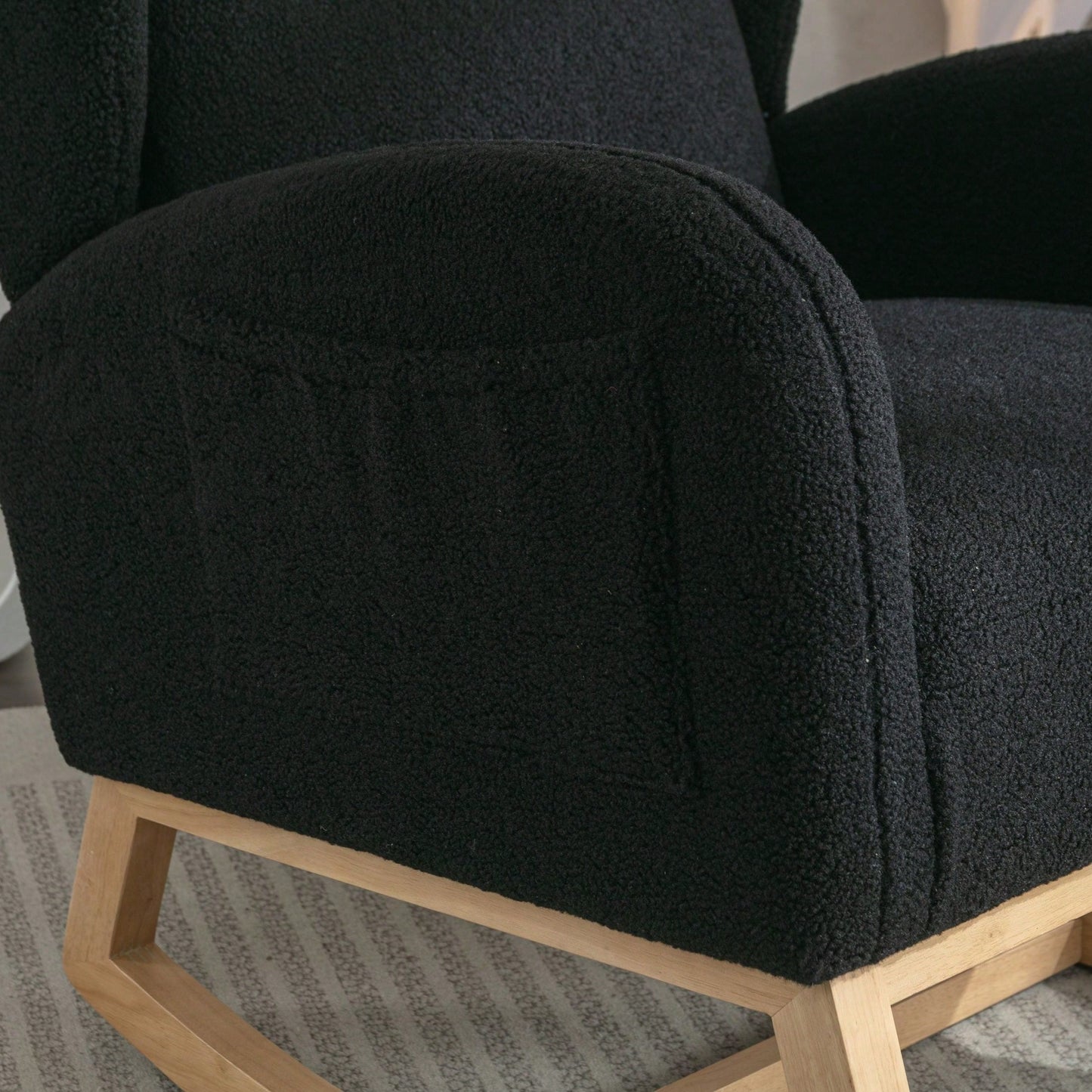 Teddy Fabric Rocking Chair With Packet Wood Legs