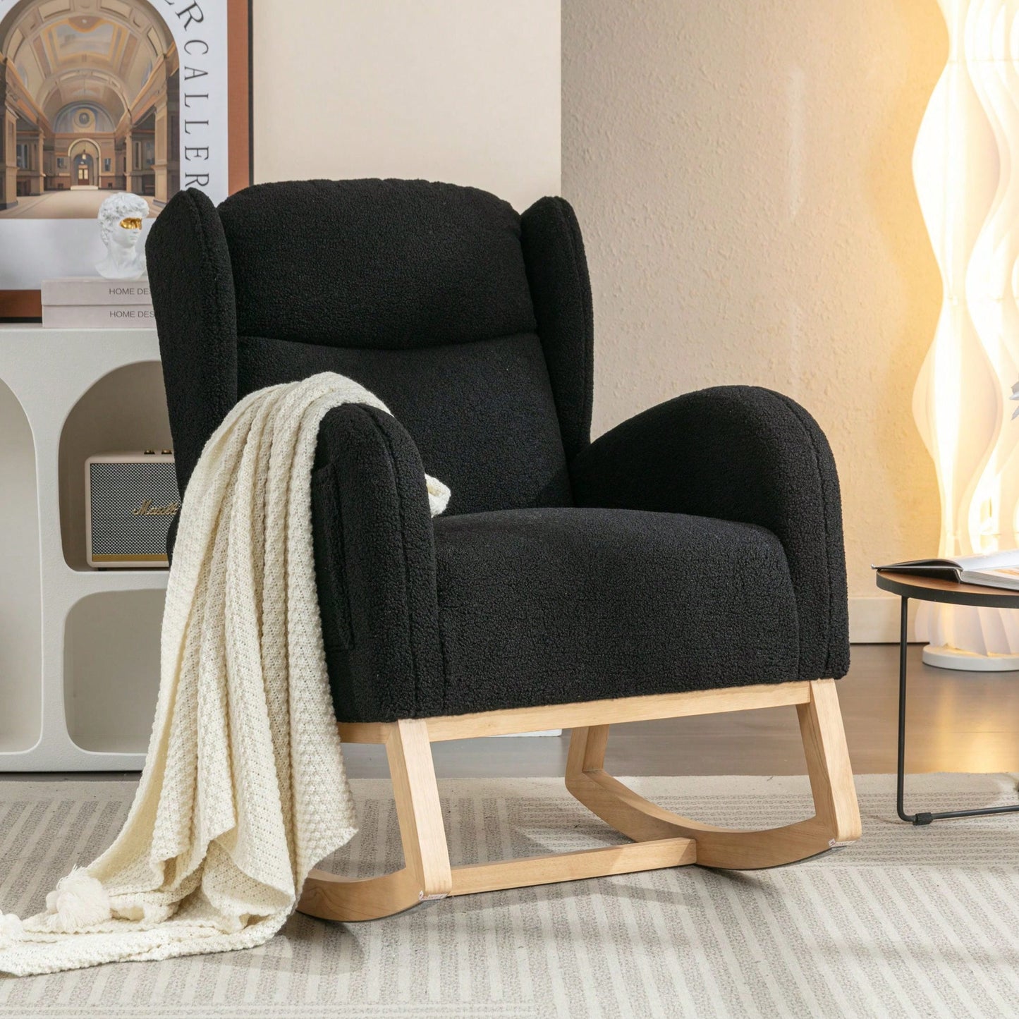 Teddy Fabric Rocking Chair With Packet Wood Legs