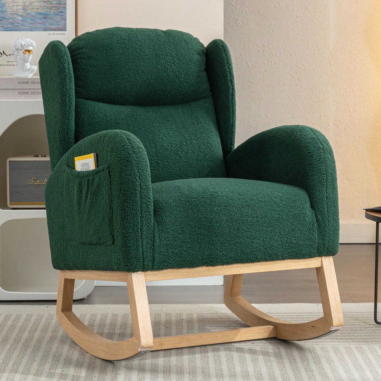 Teddy Fabric Rocking Chair With Packet Wood Legs