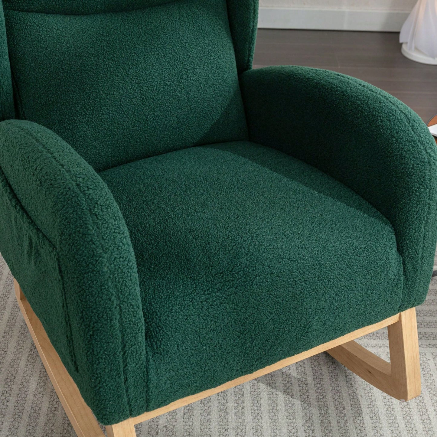 Teddy Fabric Rocking Chair With Packet Wood Legs